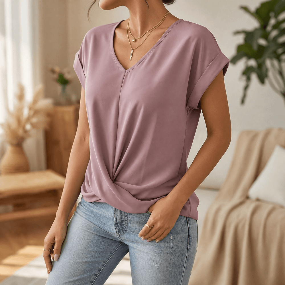 Veluna – Twist-Knot V-Neck Top for Effortless Everyday Style