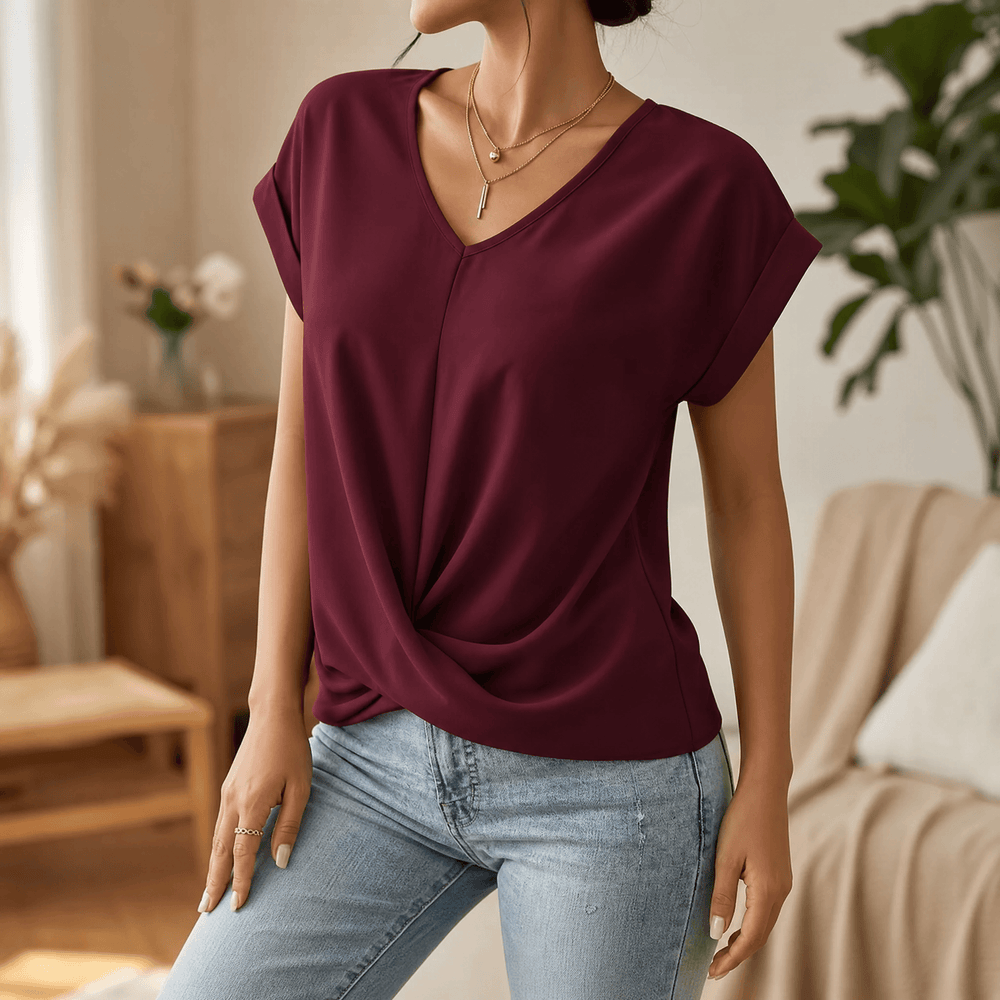 Veluna – Twist-Knot V-Neck Top for Effortless Everyday Style