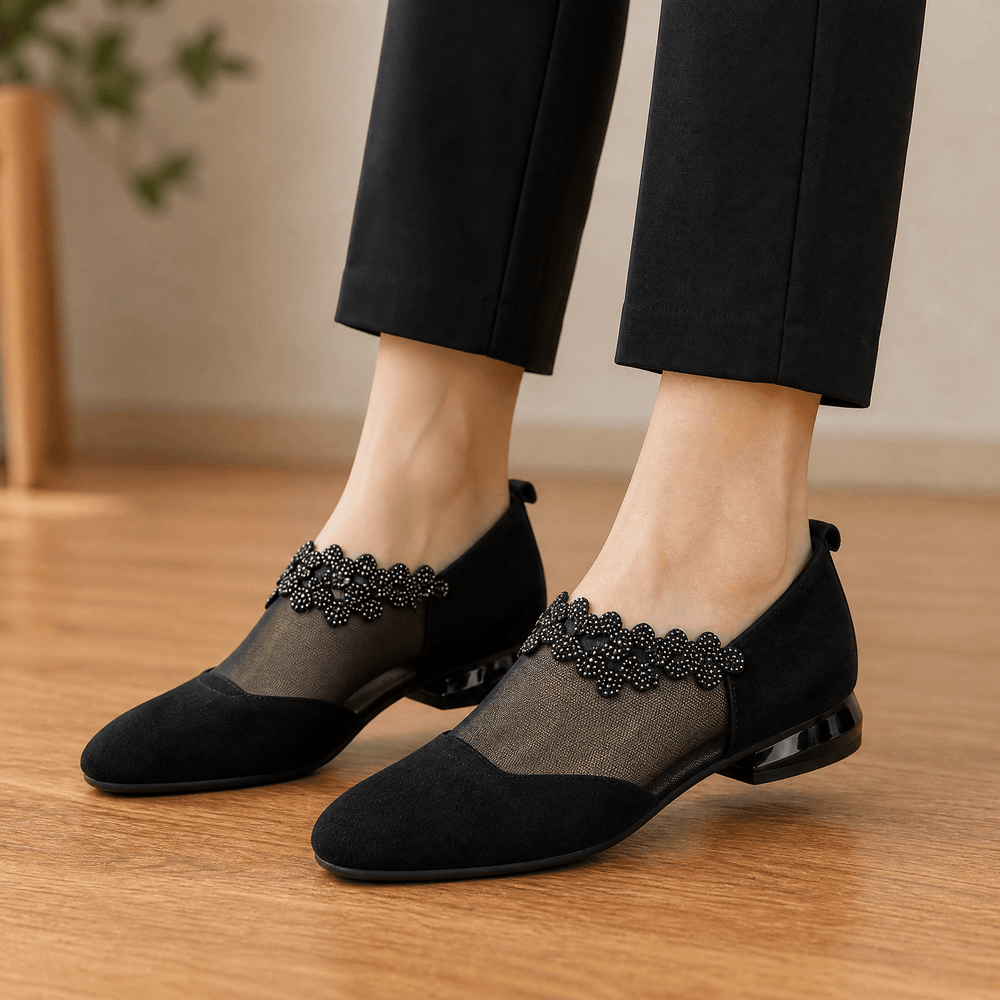 Veluna – Women's Beaded Lace Mesh Wedge Shoes