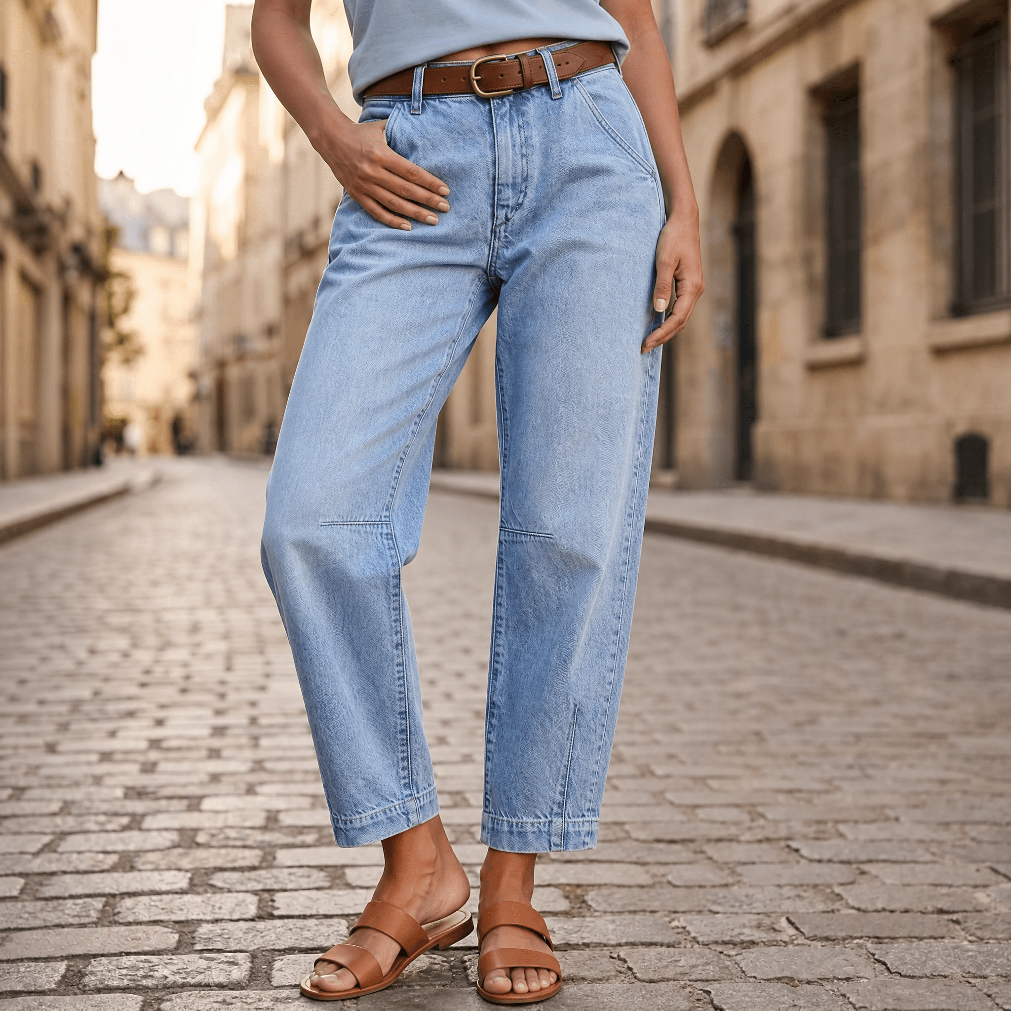 Veluna – Women's High-Waist Barrel-Leg Cropped Jeans