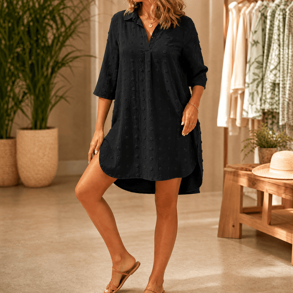 Veluna – Women's Relaxed Textured Shirt-Dress
