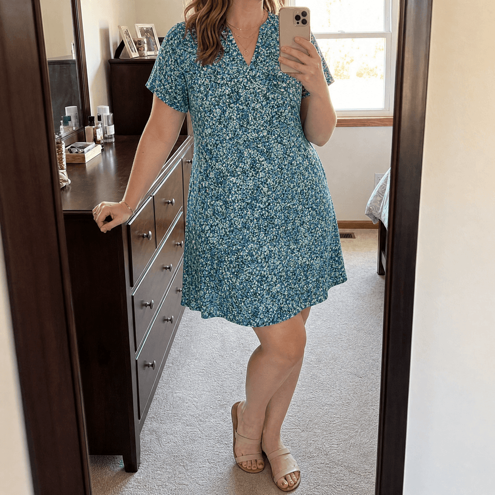 Veluna – Women's V-Neck Floral Dress with Pockets