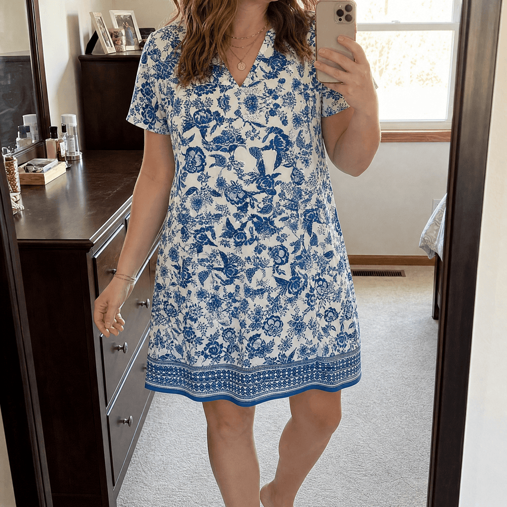 Veluna – Women's V-Neck Floral Dress with Pockets