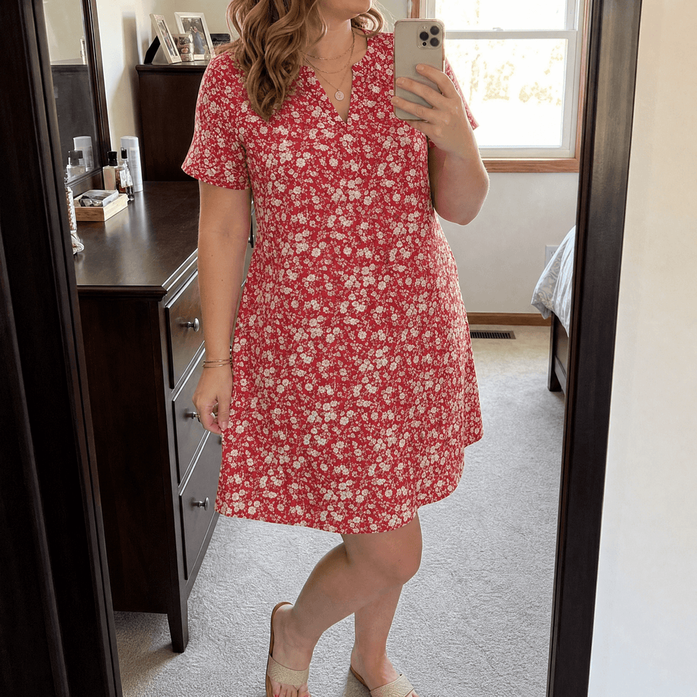 Veluna – Women's V-Neck Floral Dress with Pockets