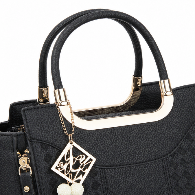 Velura – Structured Top Handle Satchel with Crossbody Strap, V-Stitch, Gold Hardware