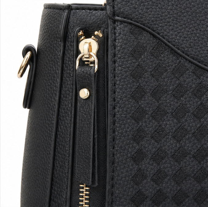 Velura – Structured Top Handle Satchel with Crossbody Strap, V-Stitch, Gold Hardware