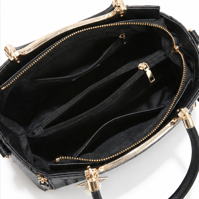 Velura – Structured Top Handle Satchel with Crossbody Strap, V-Stitch, Gold Hardware