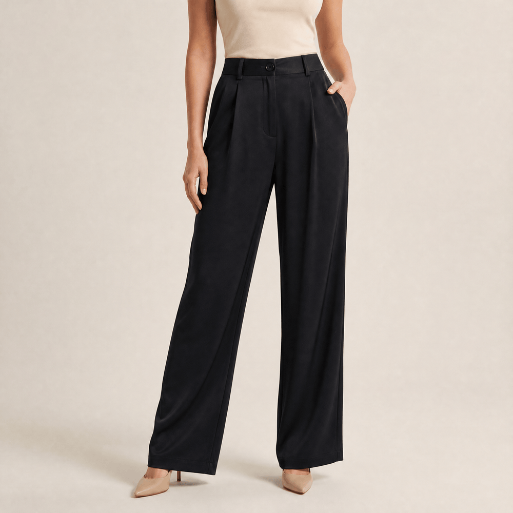 Velura - Women's Wide Leg Acetate Satin Trousers