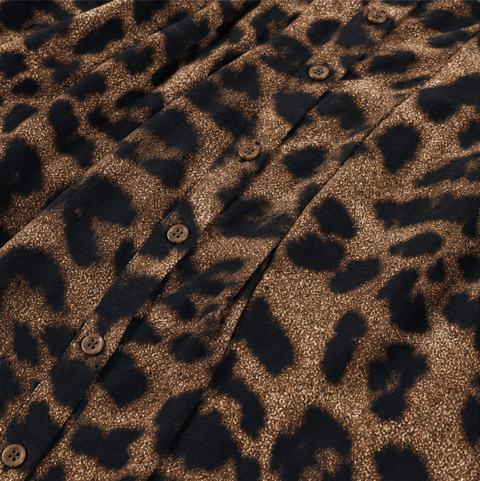 Veluxa – Leopard Print Cinched Waist Maxi Shirt Dress with Pockets