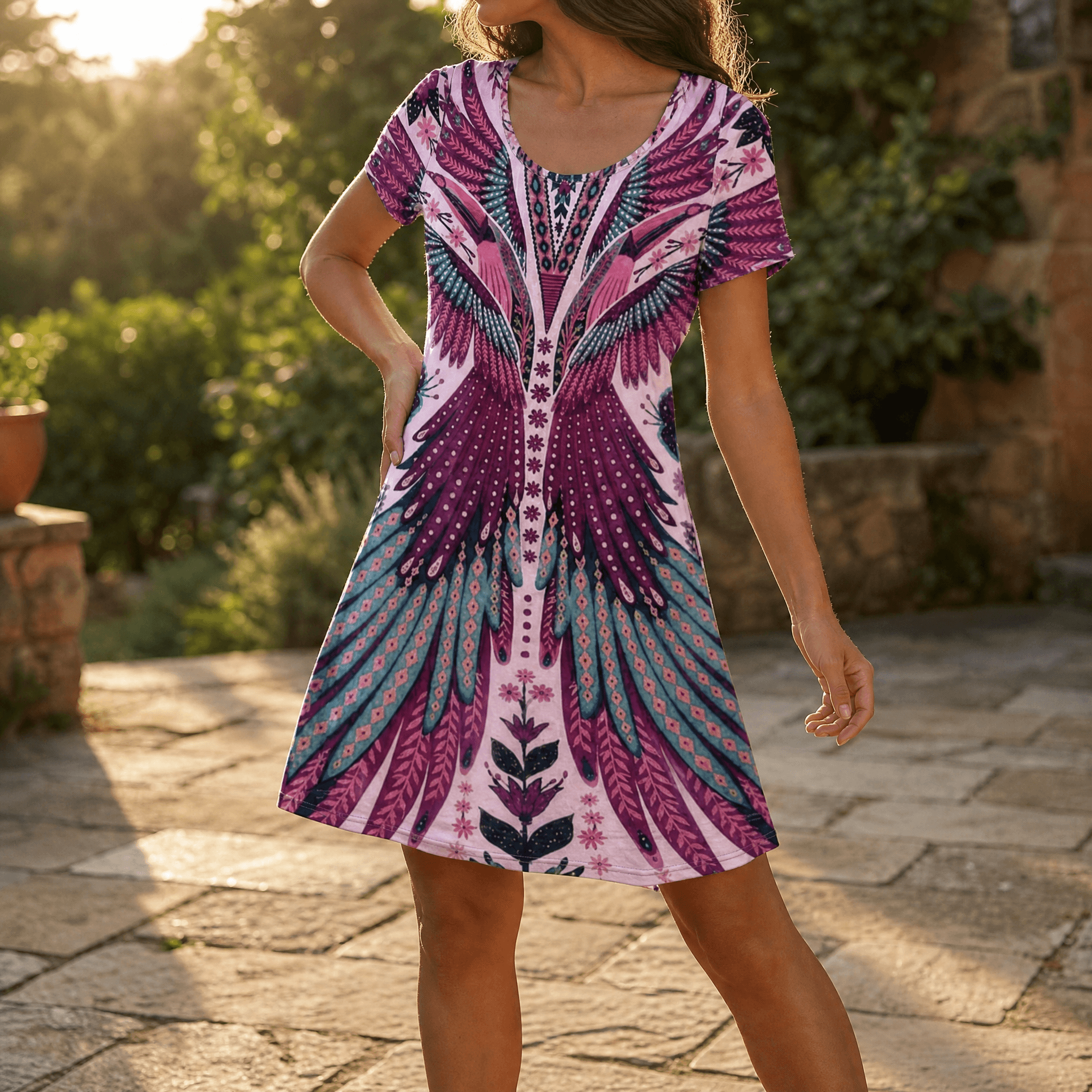Vivara – Bold Peacock Wingspan Summer Dress