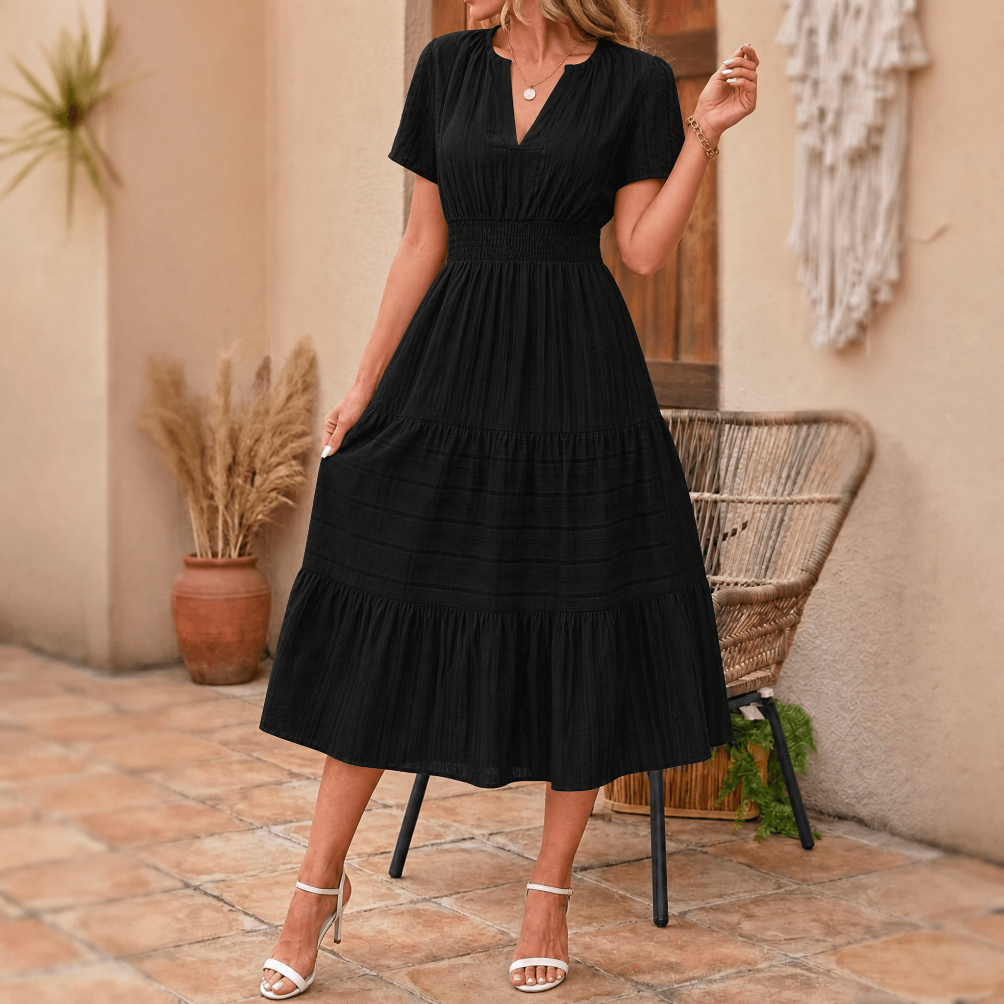 Vivara – Women's Flowing V-Neck Summer Maxi Dress