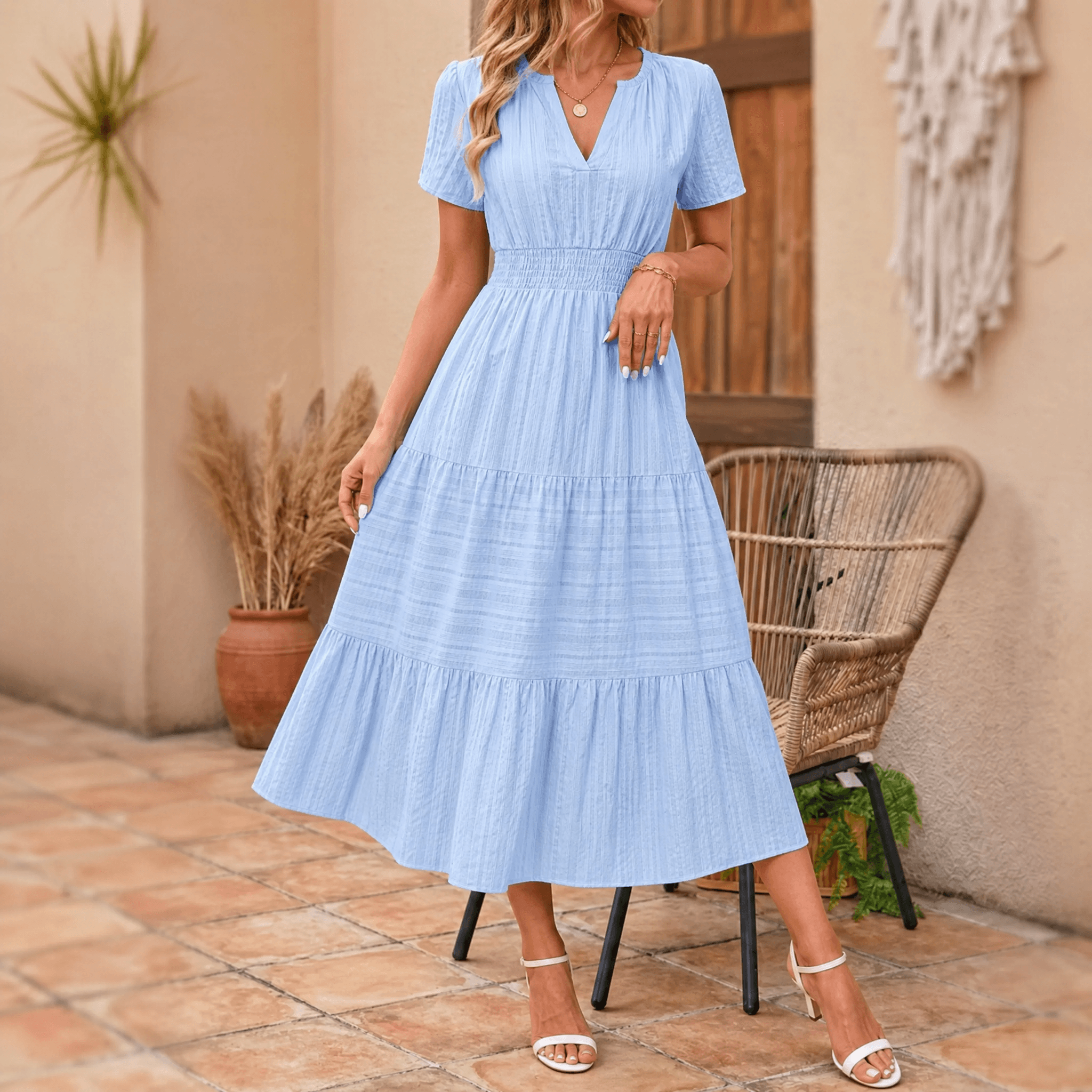 Vivara – Women's Flowing V-Neck Summer Maxi Dress
