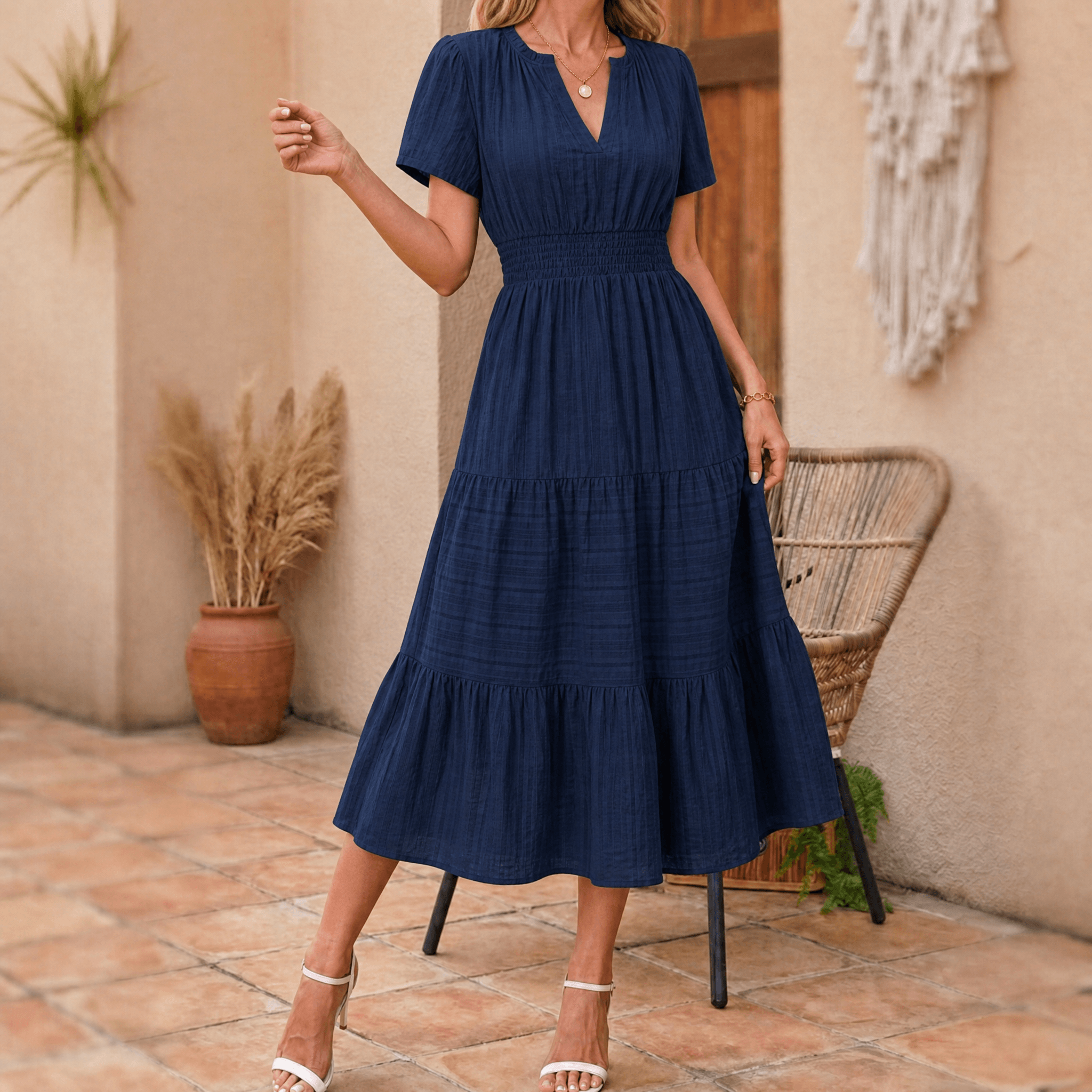 Vivara – Women's Flowing V-Neck Summer Maxi Dress