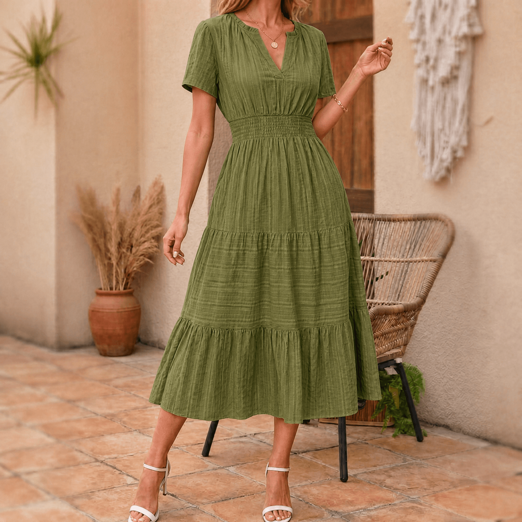 Vivara – Women's Flowing V-Neck Summer Maxi Dress