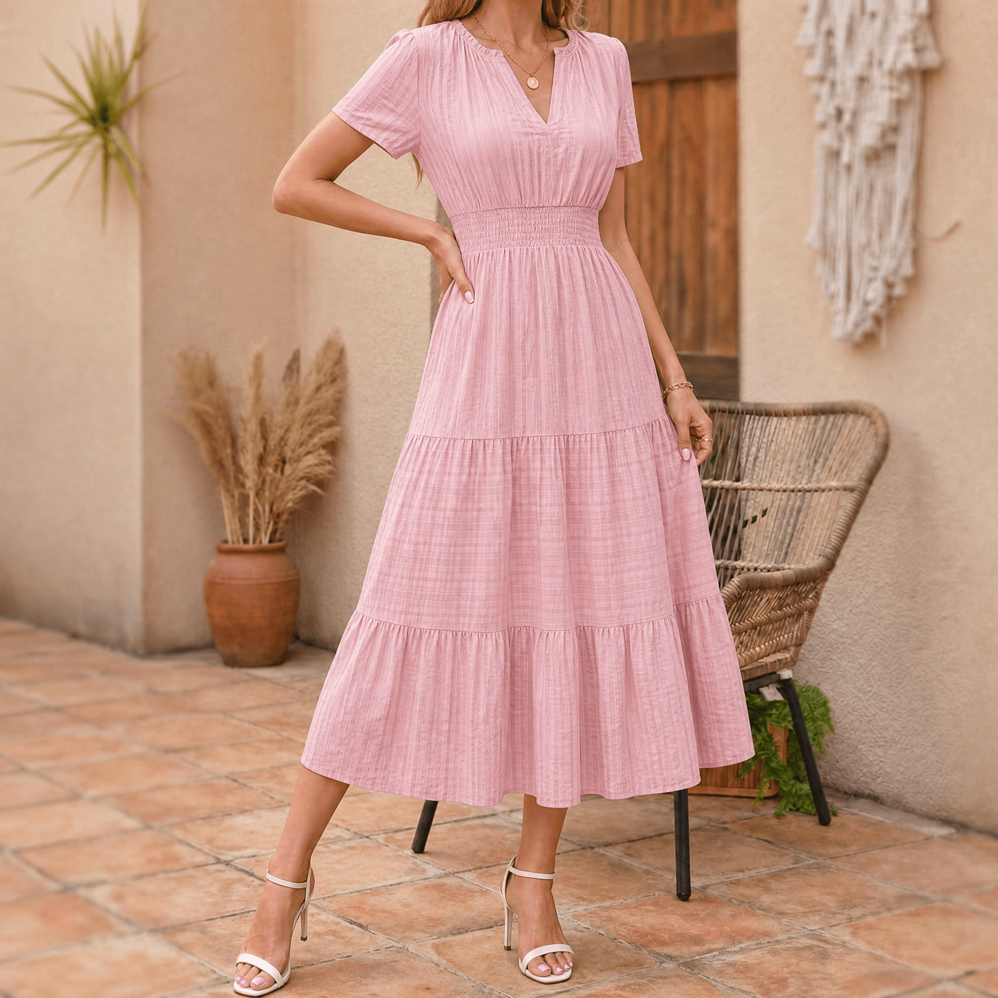 Vivara – Women's Flowing V-Neck Summer Maxi Dress