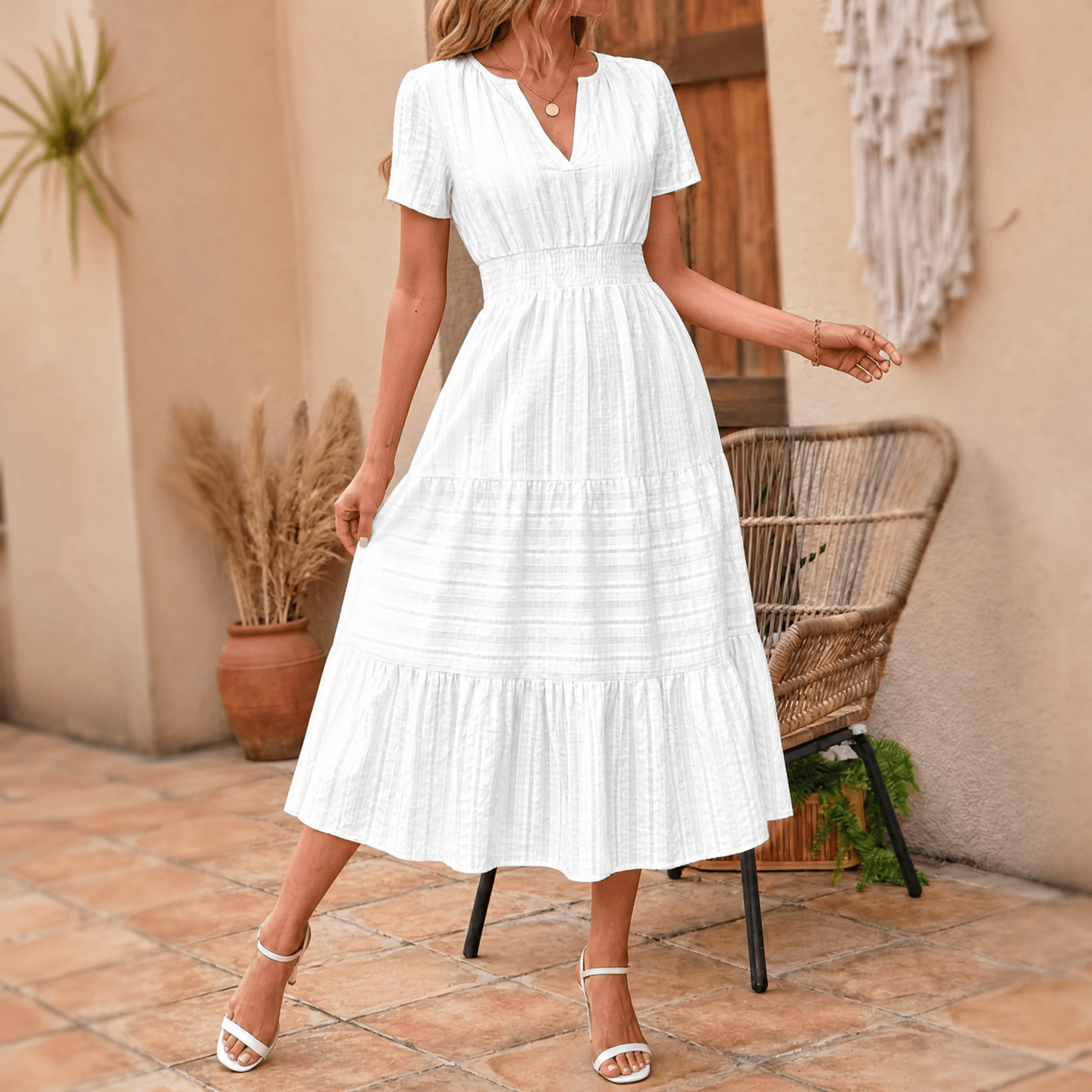 Vivara – Women's Flowing V-Neck Summer Maxi Dress