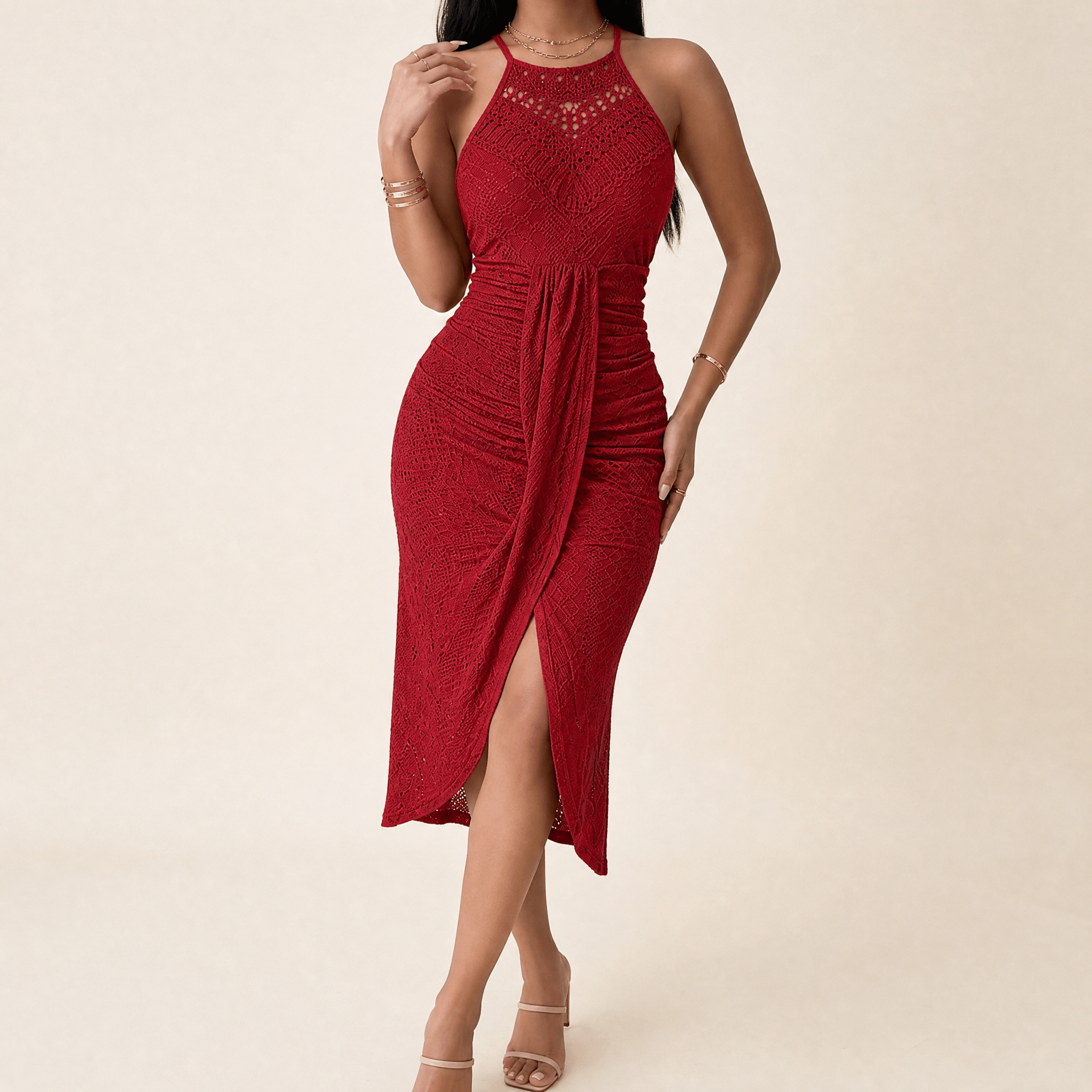 Vivara – Women's Lace Halterneck Maxi Dress