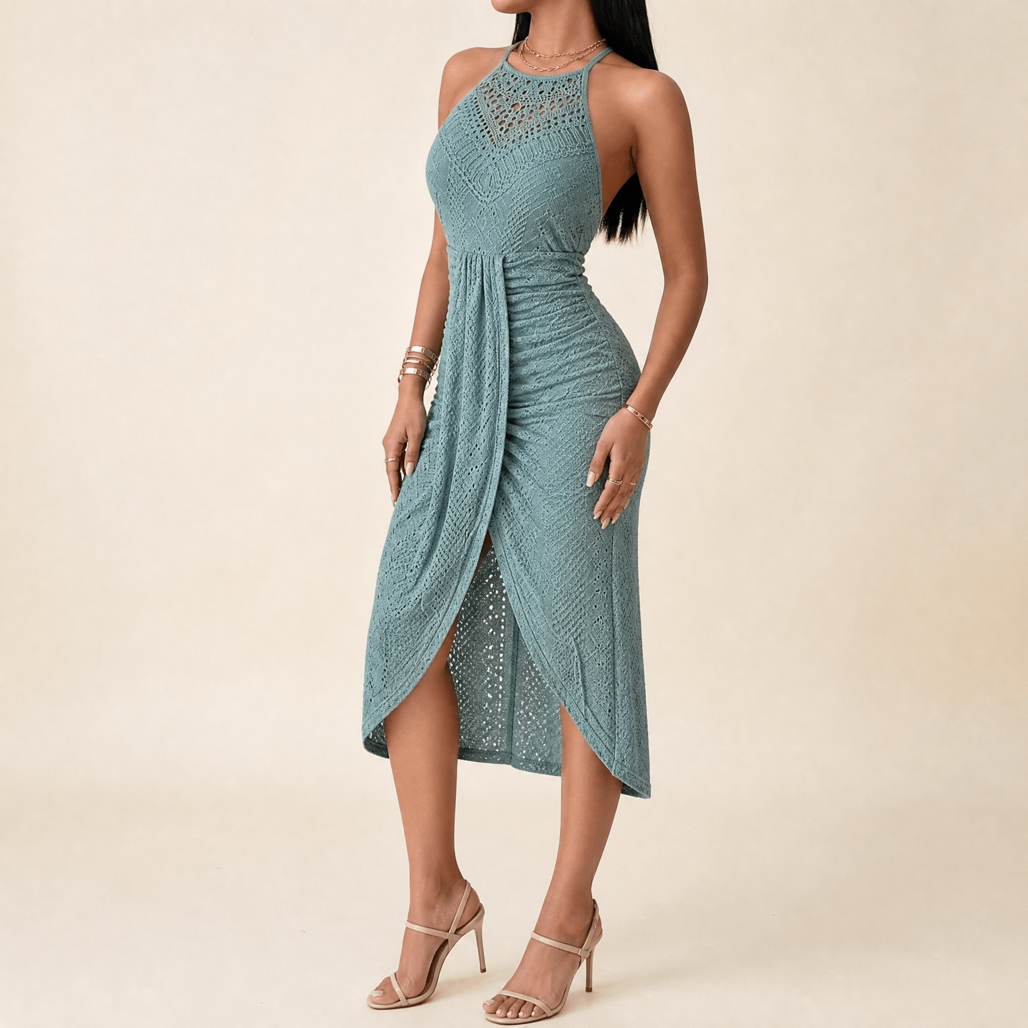 Vivara – Women's Lace Halterneck Maxi Dress