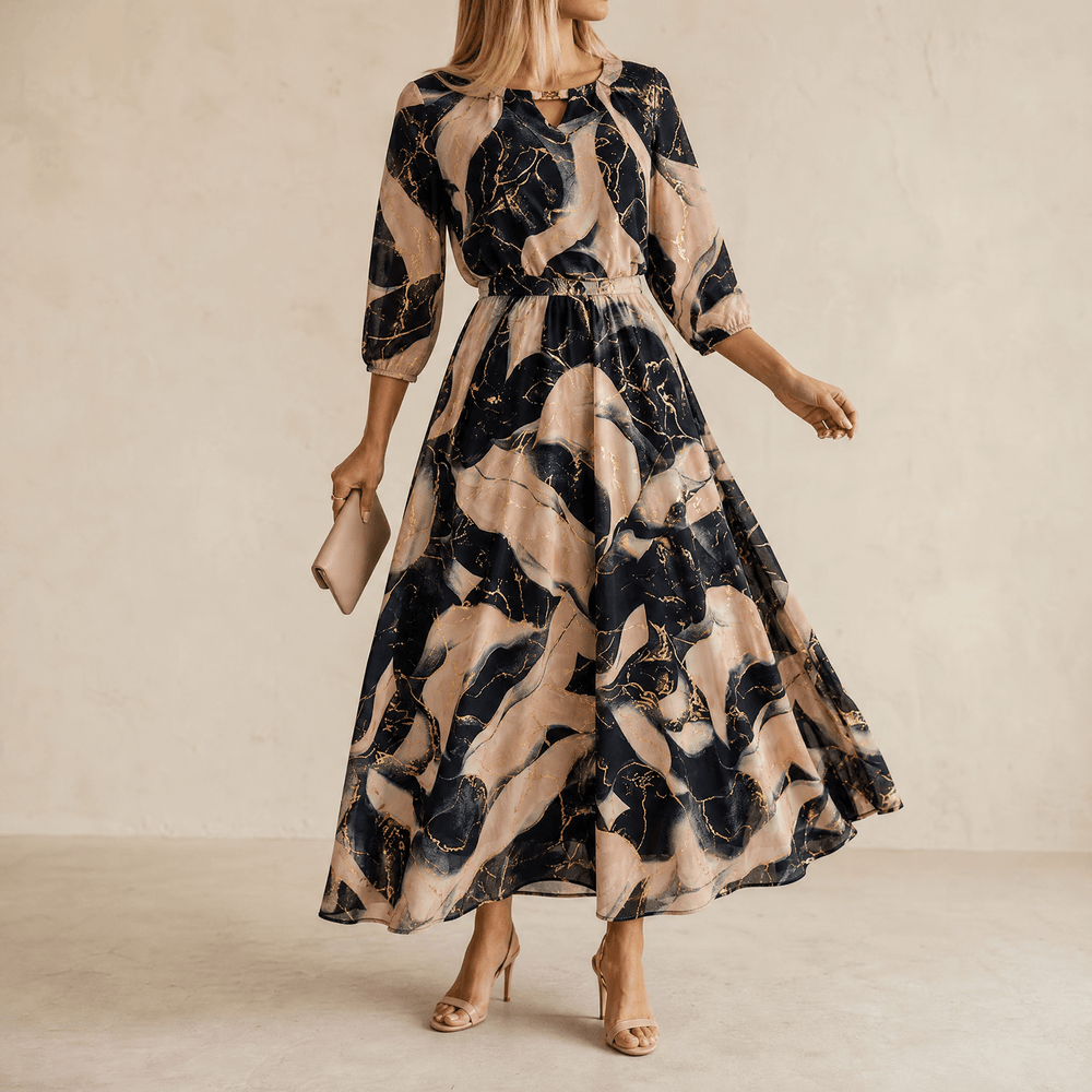 Vivara – Women's Marble Gold Chiffon Maxi Dress