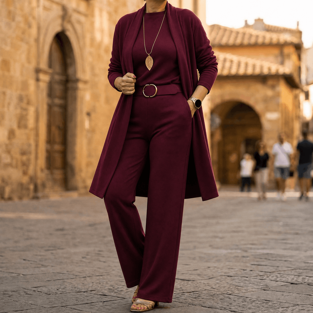Vivara – Women's Three-Piece Matching Set with Longline Cardigan