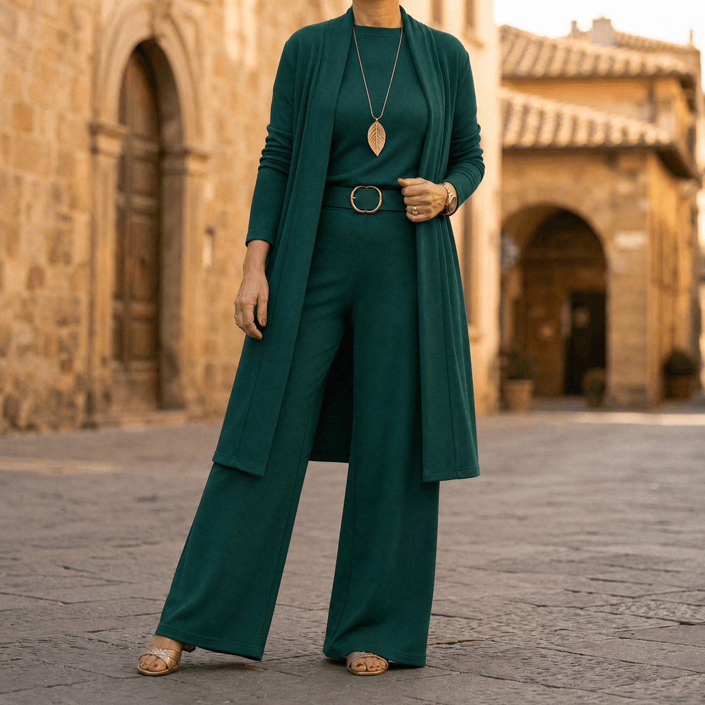 Vivara – Women's Three-Piece Matching Set with Longline Cardigan