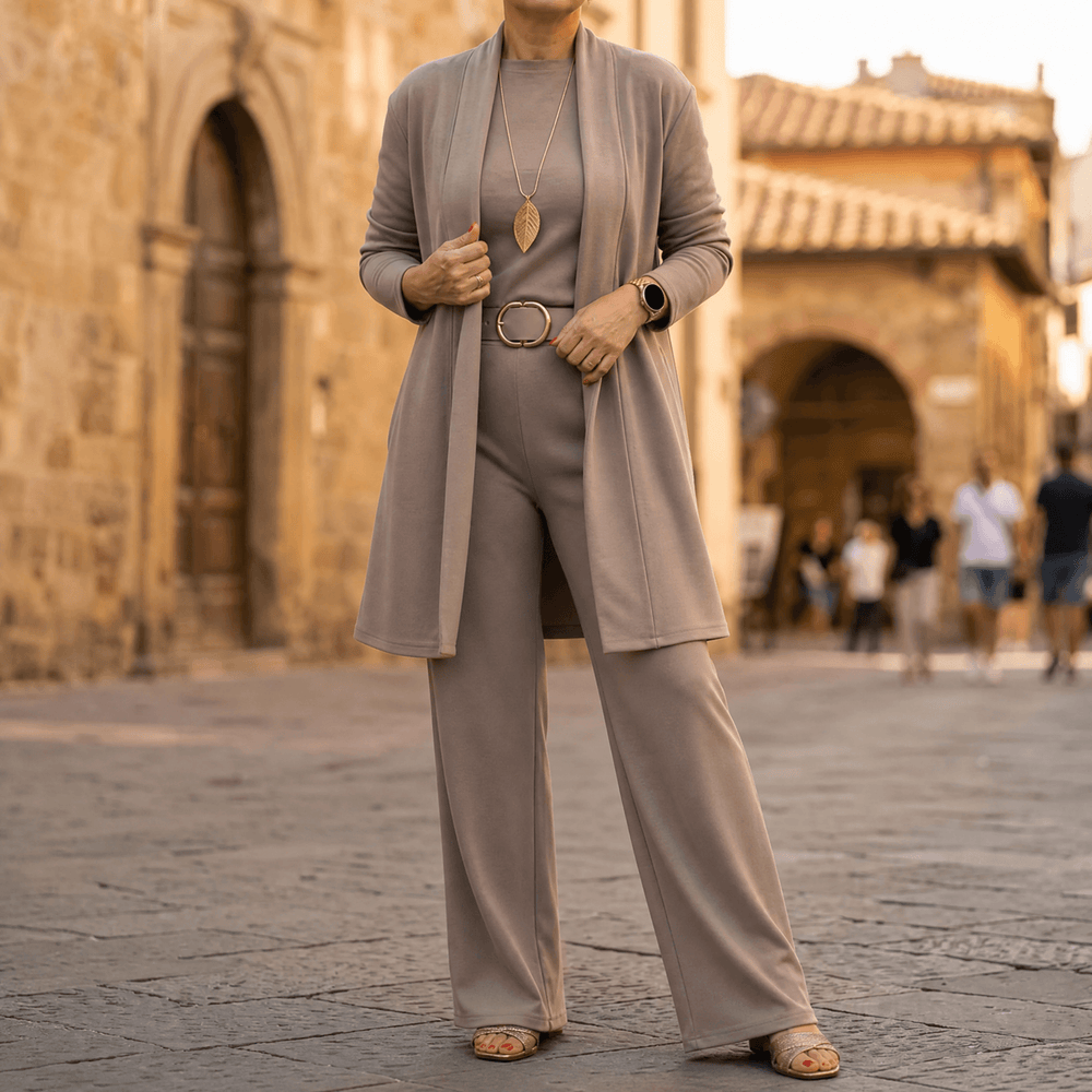 Vivara – Women's Three-Piece Matching Set with Longline Cardigan