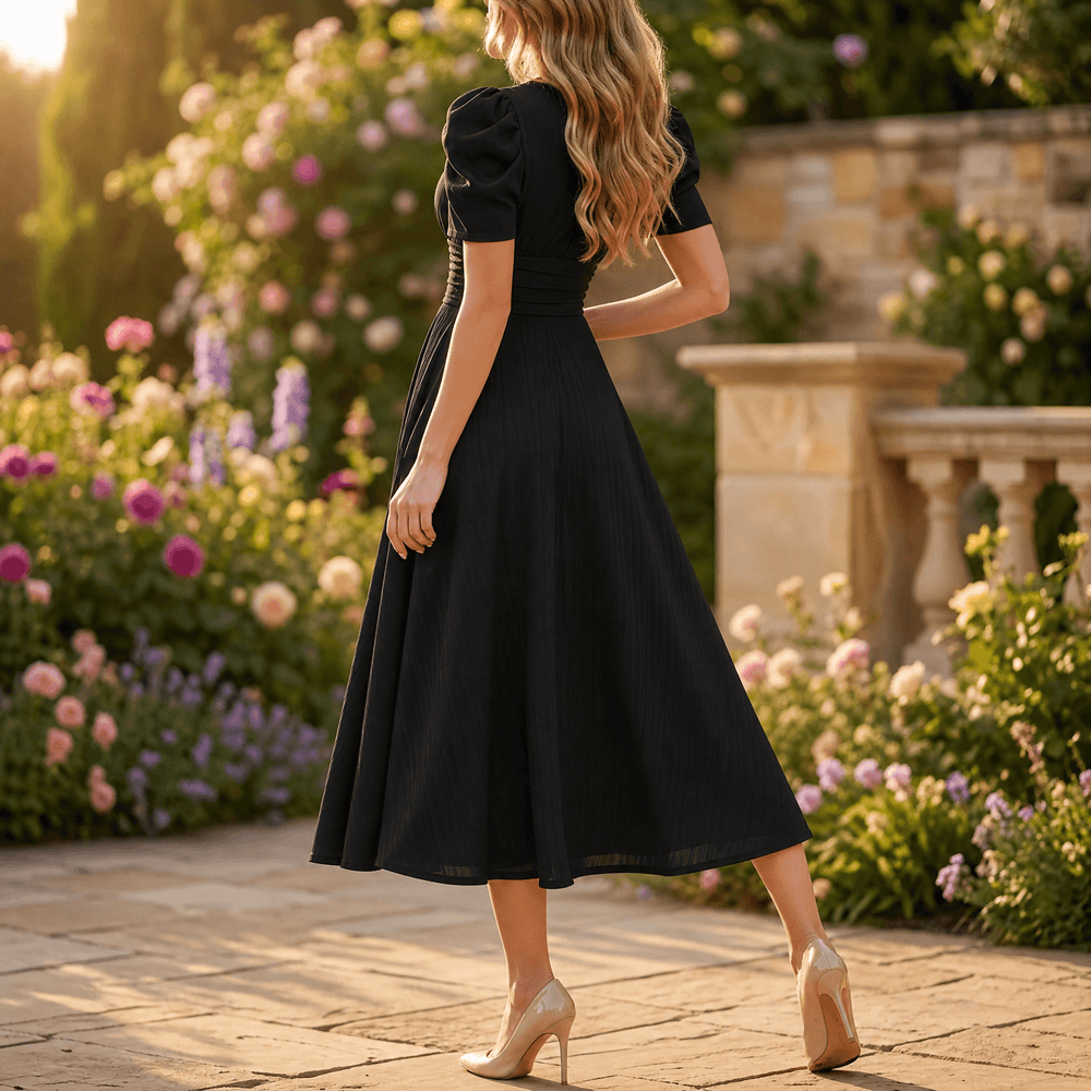 Vivella – Women's elegant puff sleeve midi dress