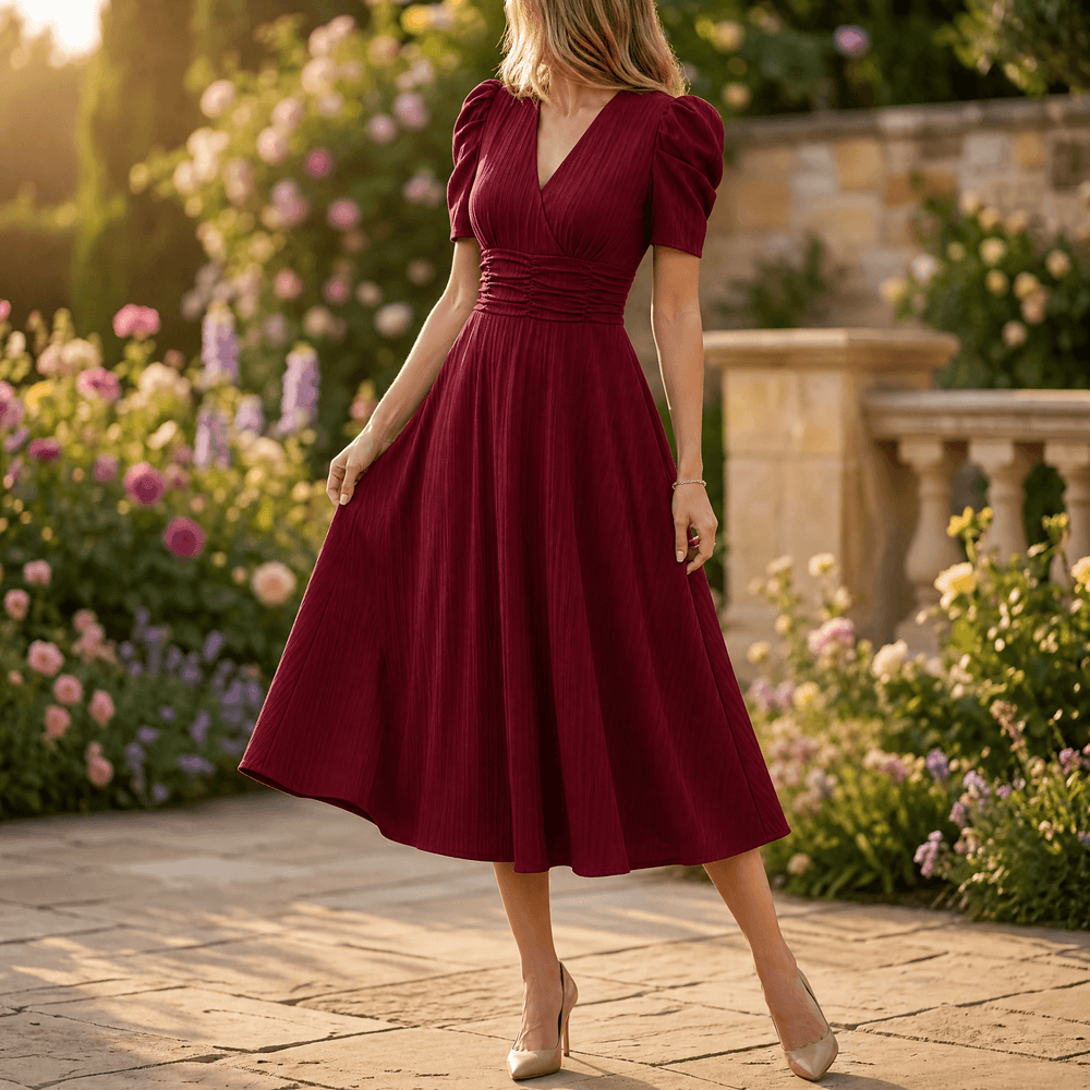 Vivella – Women's elegant puff sleeve midi dress