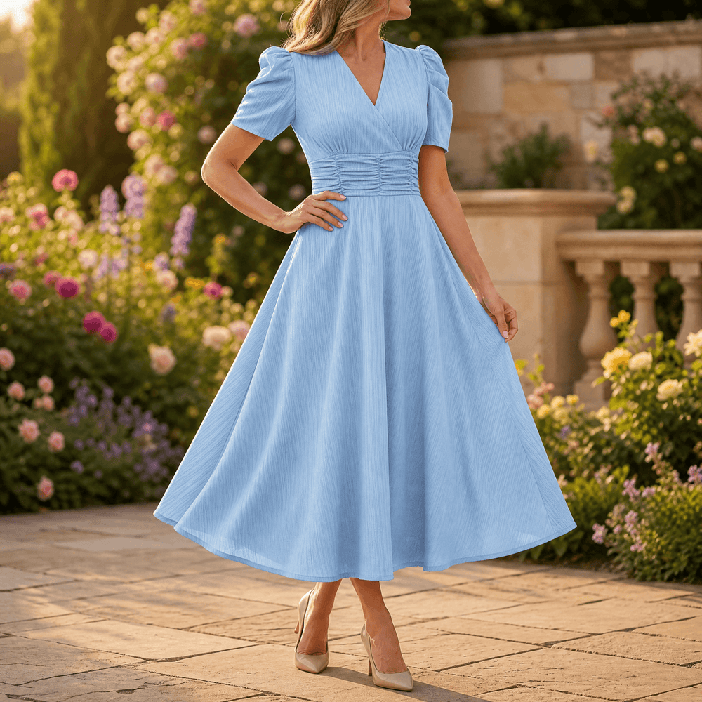 Vivella – Women's elegant puff sleeve midi dress