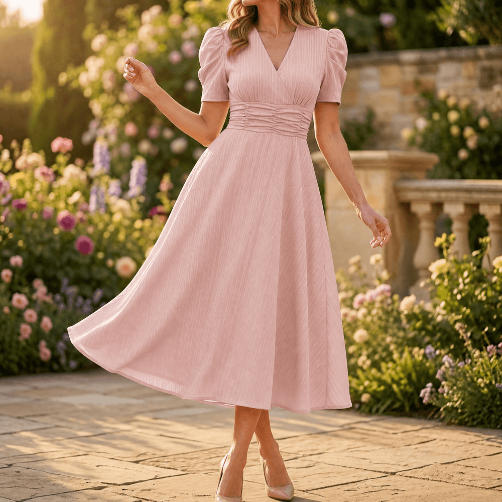 Vivella – Women's elegant puff sleeve midi dress