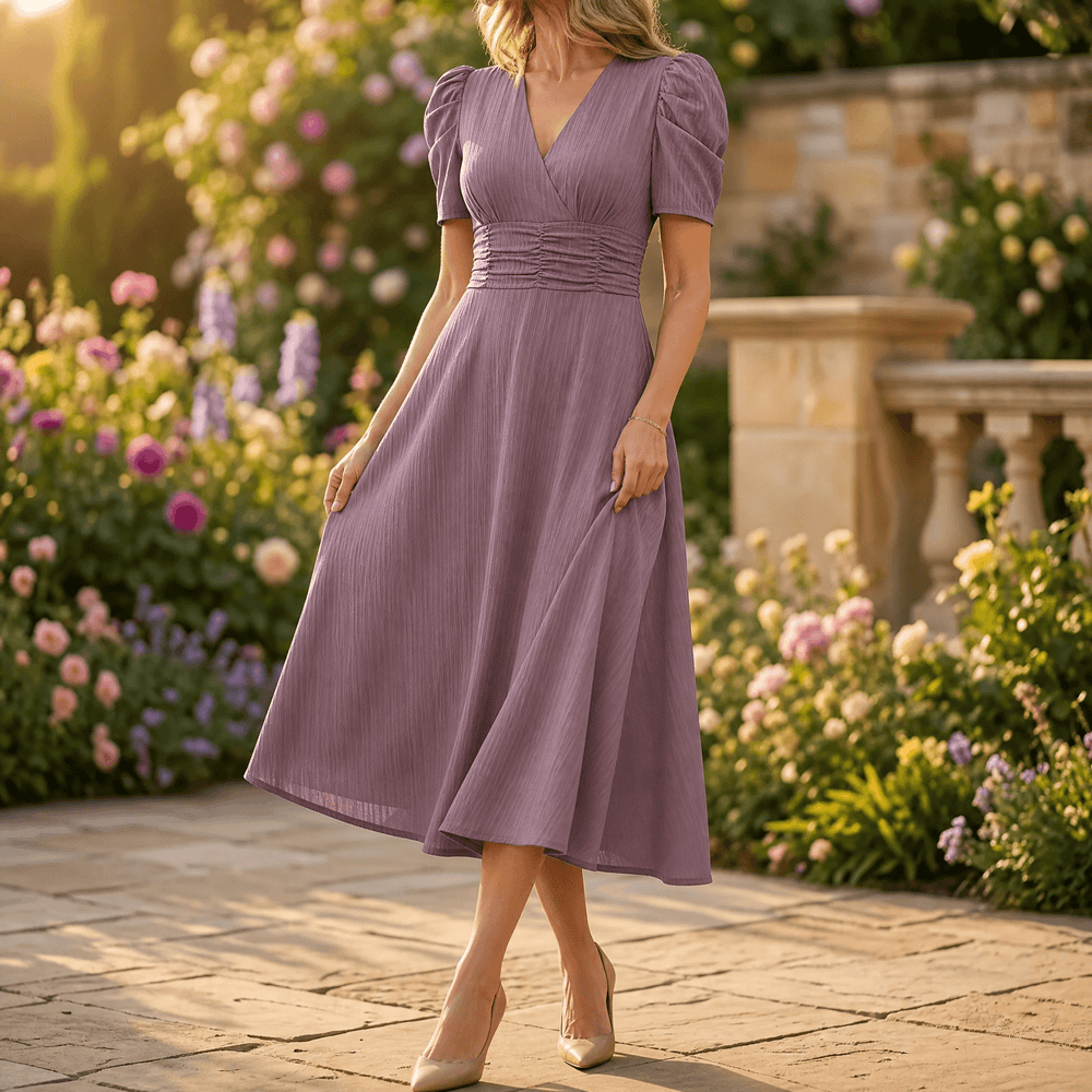 Vivella – Women's elegant puff sleeve midi dress
