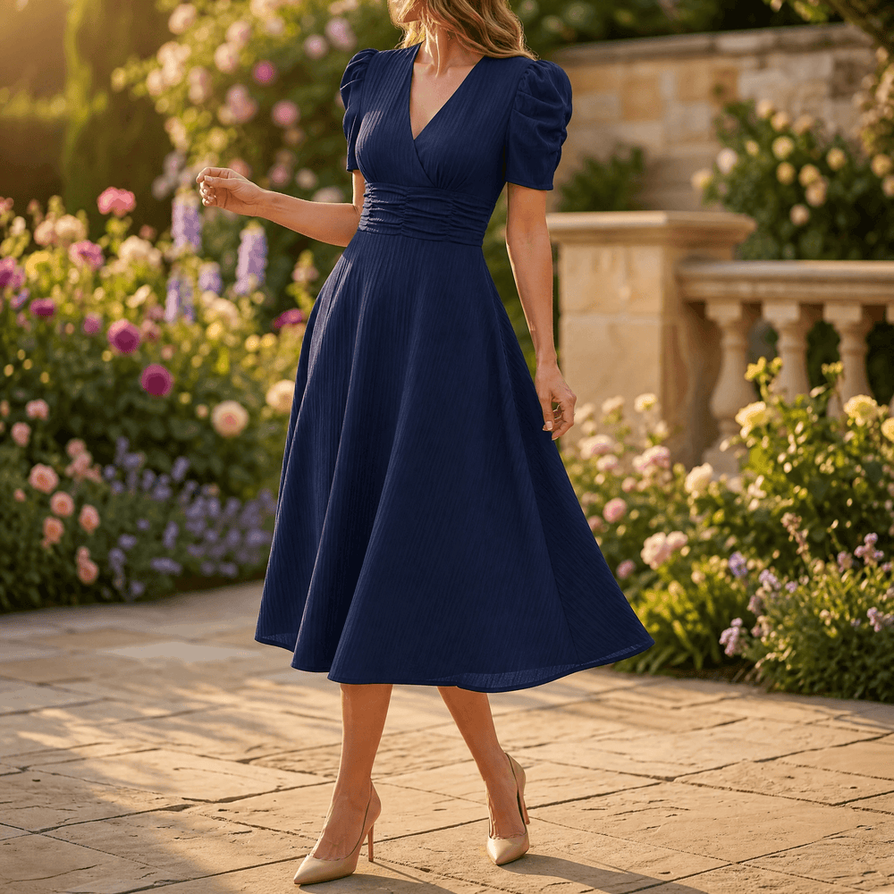 Vivella – Women's elegant puff sleeve midi dress
