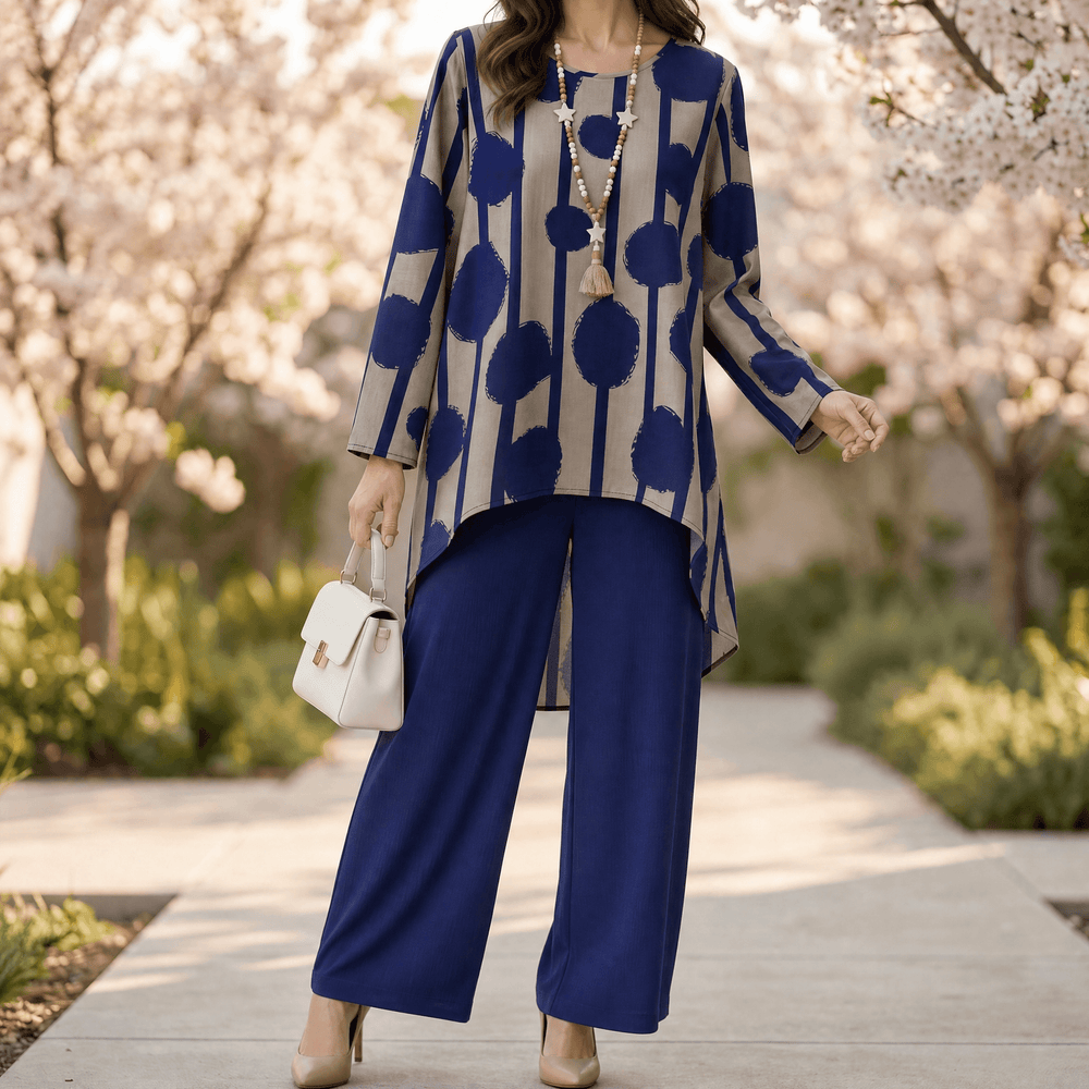 Vivelyn – Women's Bold Print High-Low Tunic & Wide-Leg Pants Set