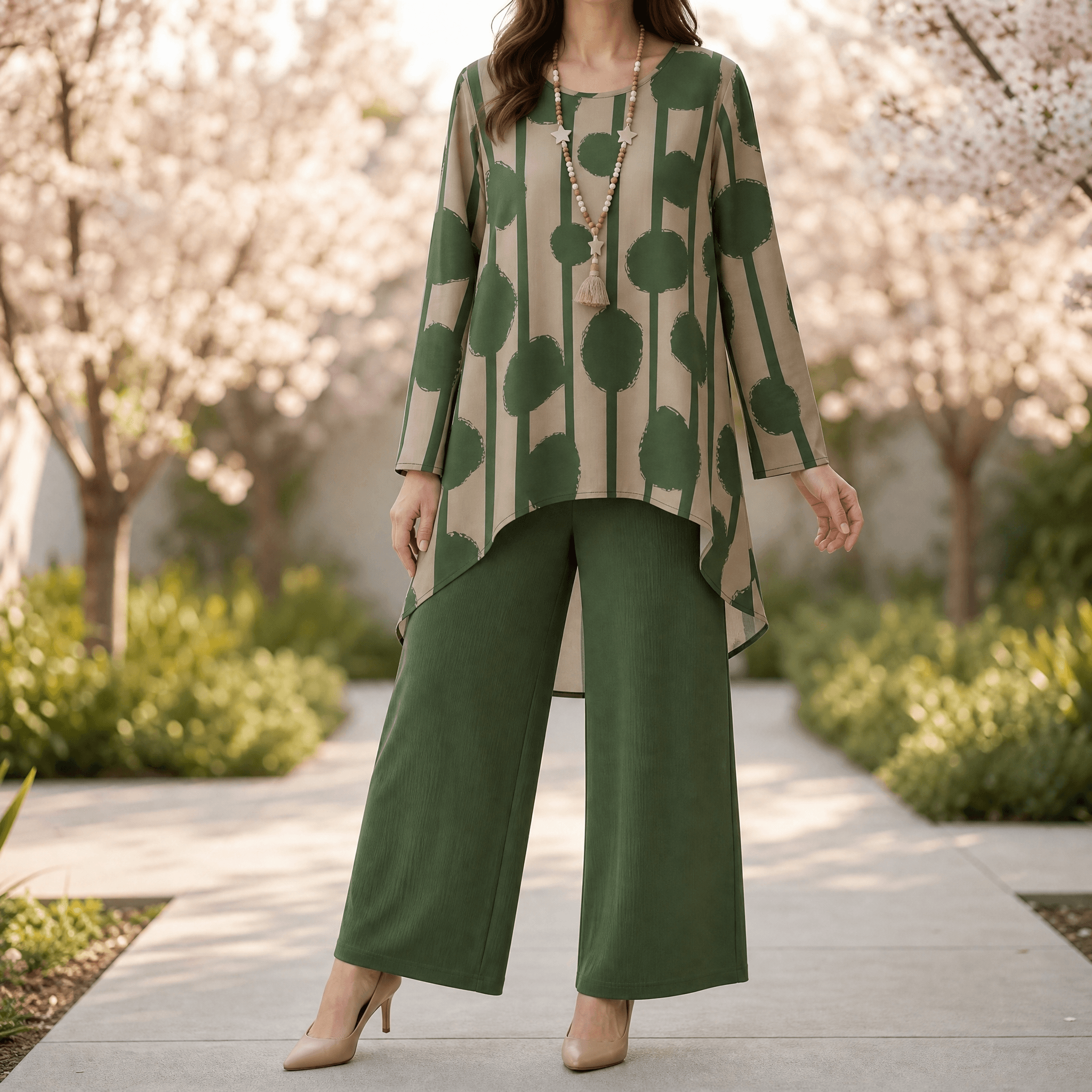 Vivelyn – Women's Bold Print High-Low Tunic & Wide-Leg Pants Set
