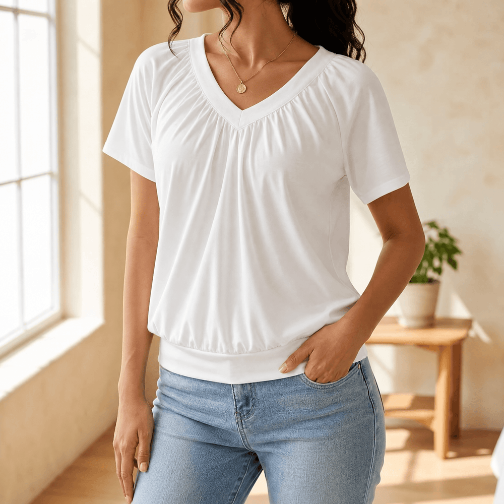 Vivelyn – Women's pleated V-neck blouson top