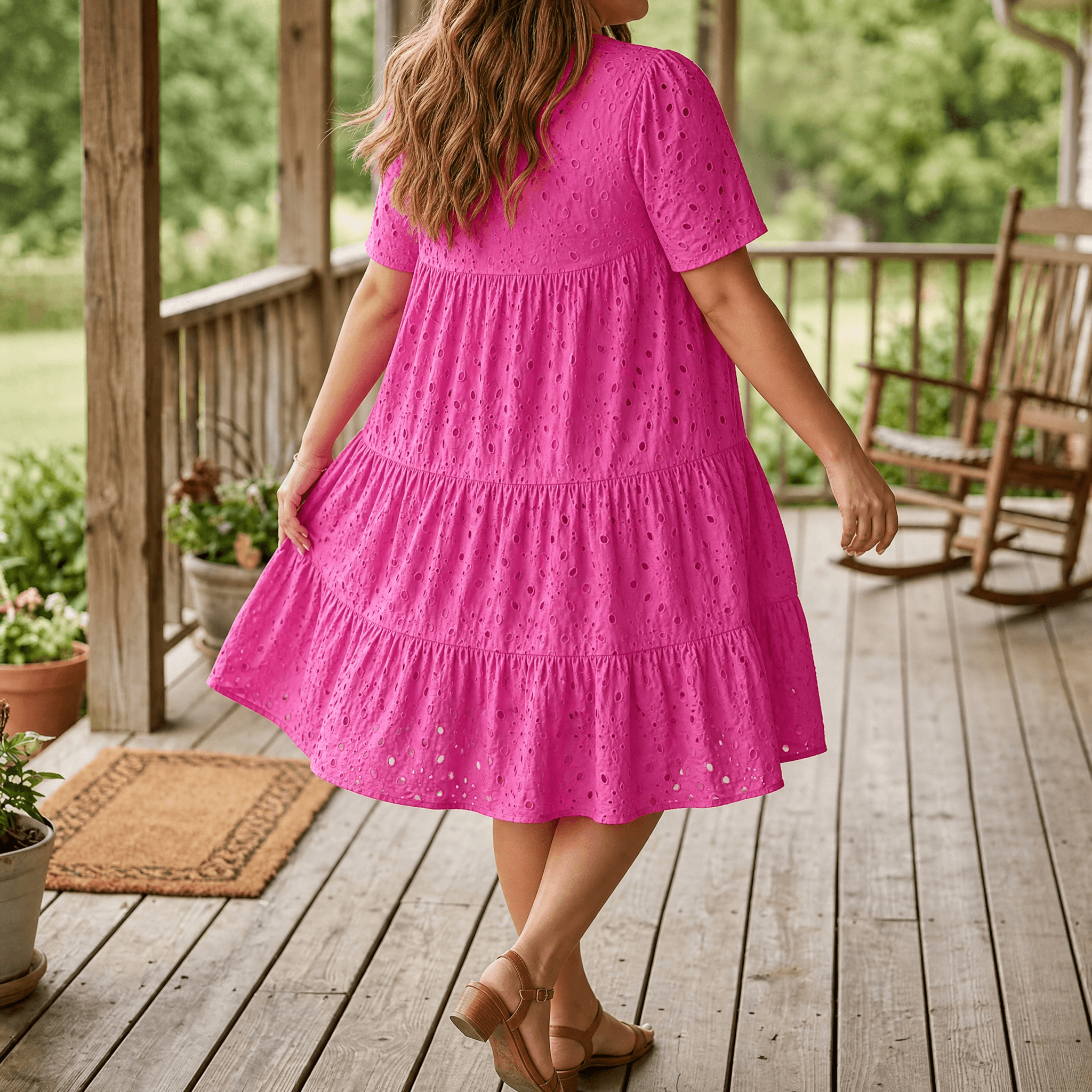 Wearbella – Flowy V-Neck Eyelet Dress for Curvy Fit