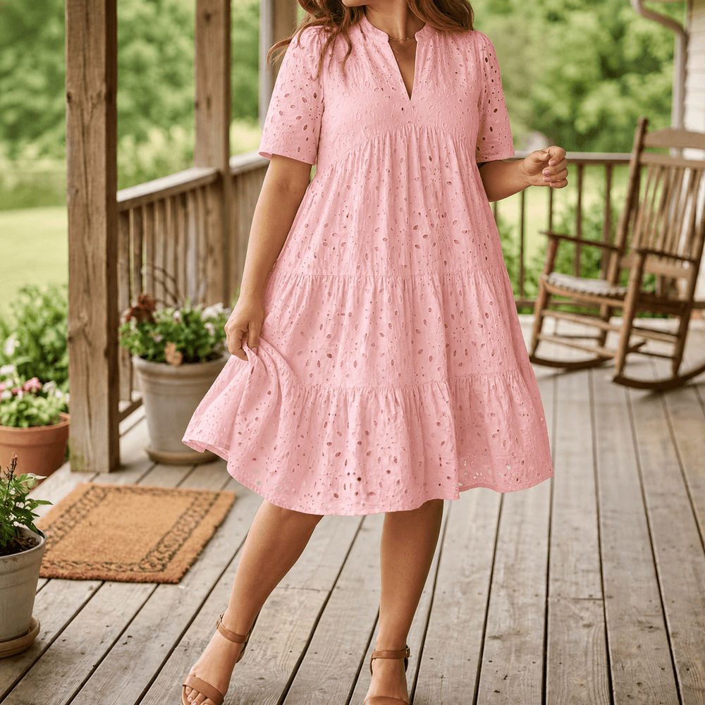 Wearbella – Flowy V-Neck Eyelet Dress for Curvy Fit