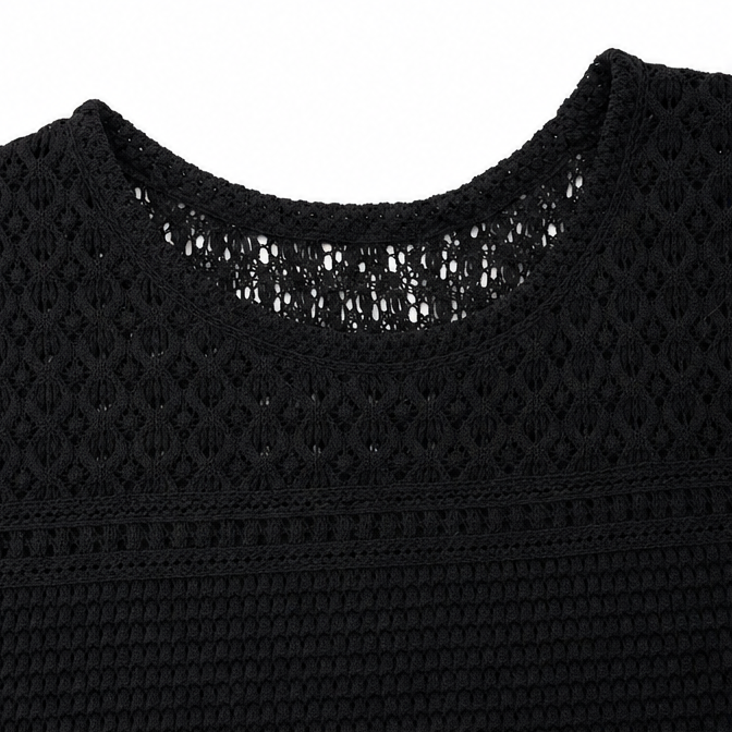 Wearbella – Open Knit Short Sleeve Top, Waffle Texture Spring Summer Blouse for Women