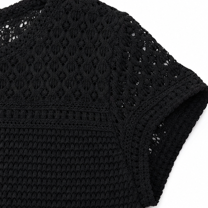 Wearbella – Open Knit Short Sleeve Top, Waffle Texture Spring Summer Blouse for Women