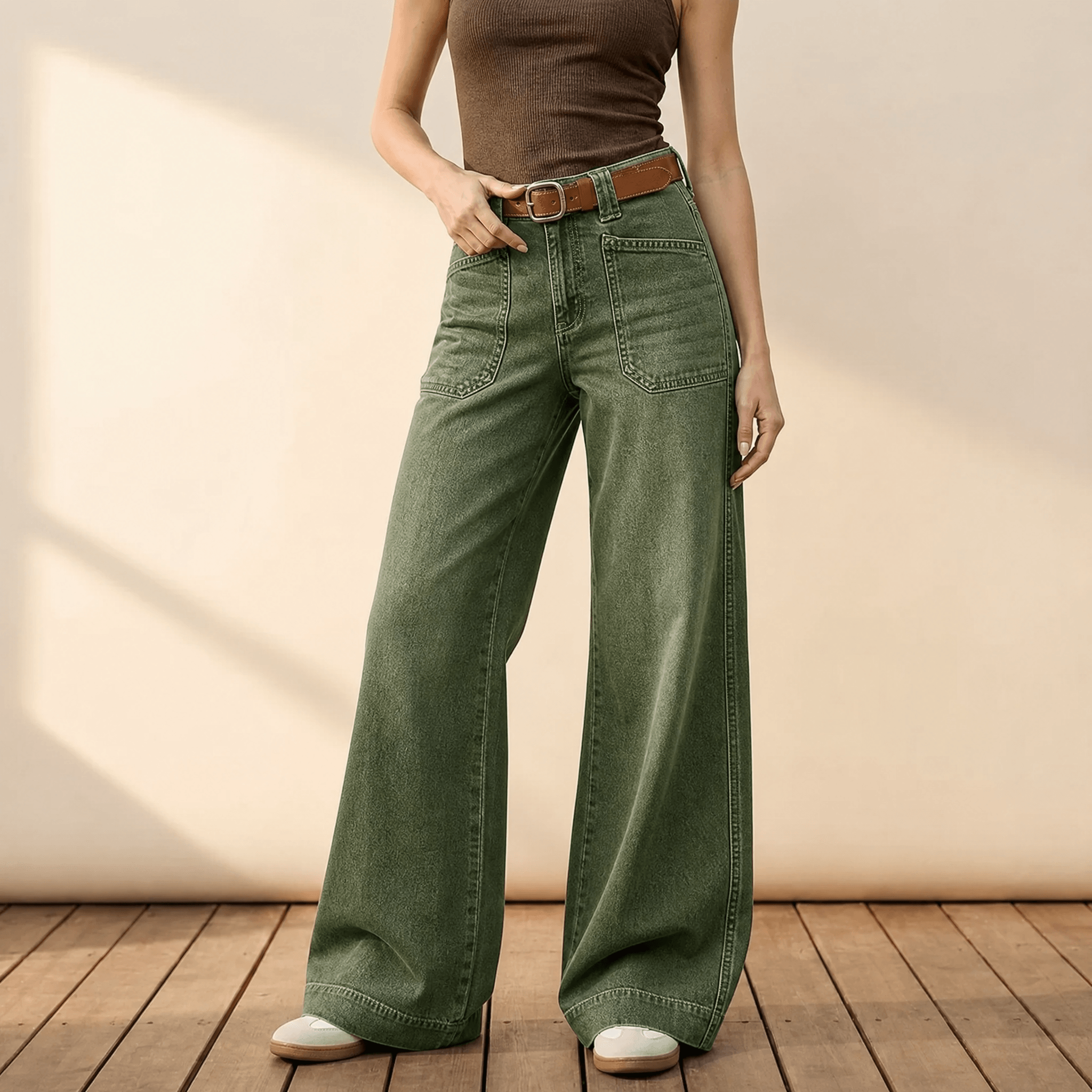 Widera – Retro Patch Pocket Wide Leg Jeans for Women