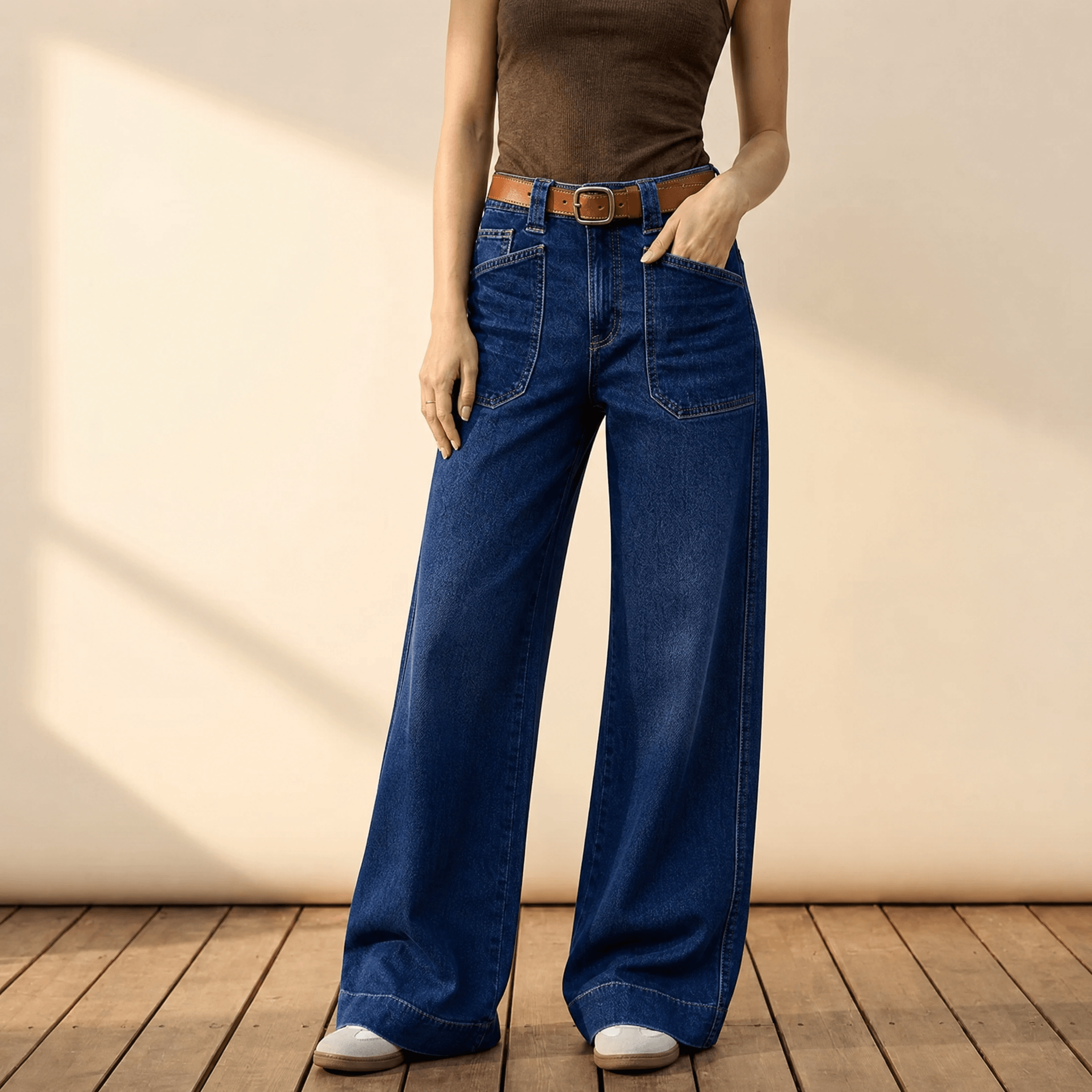 Widera – Retro Patch Pocket Wide Leg Jeans for Women
