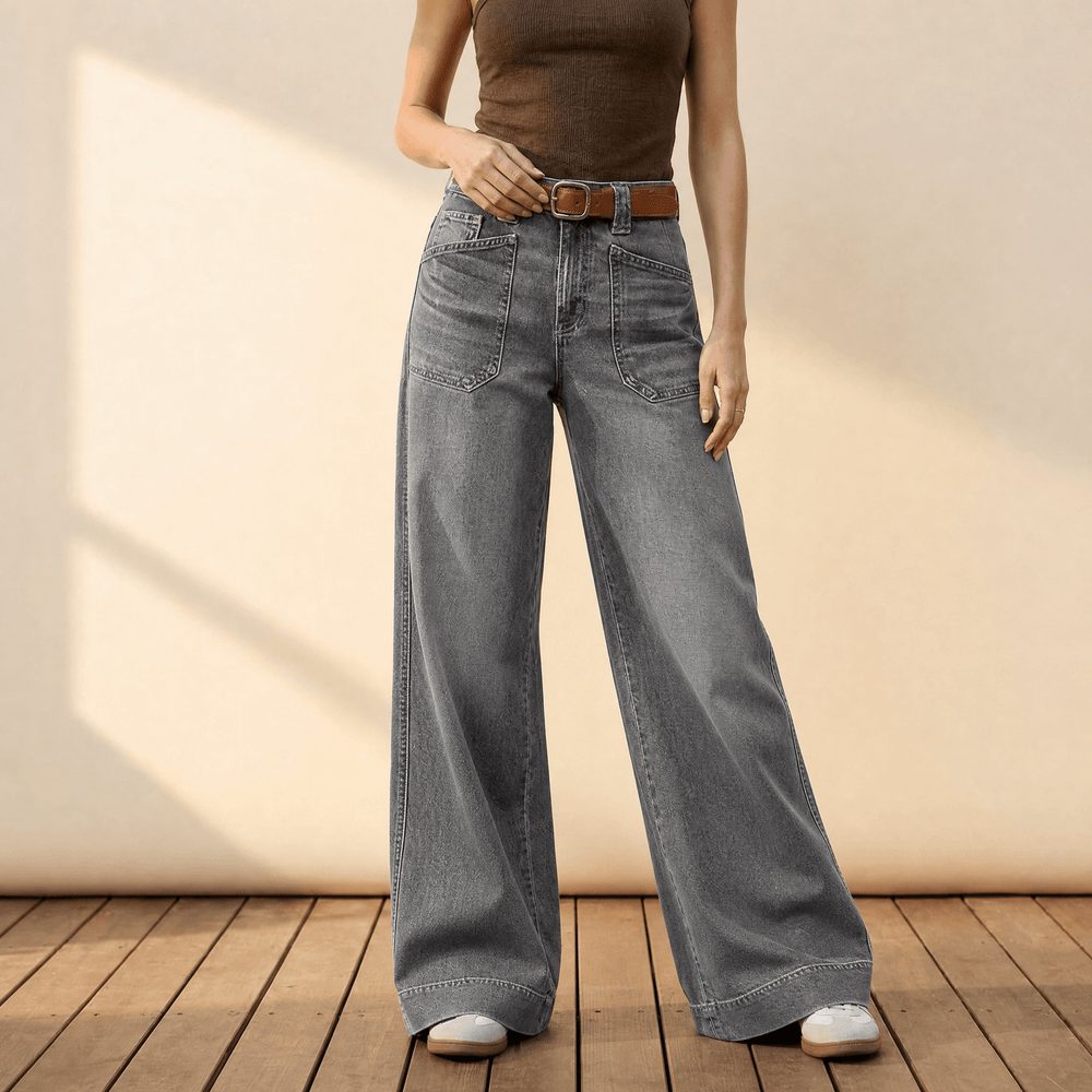 Widera – Retro Patch Pocket Wide Leg Jeans for Women
