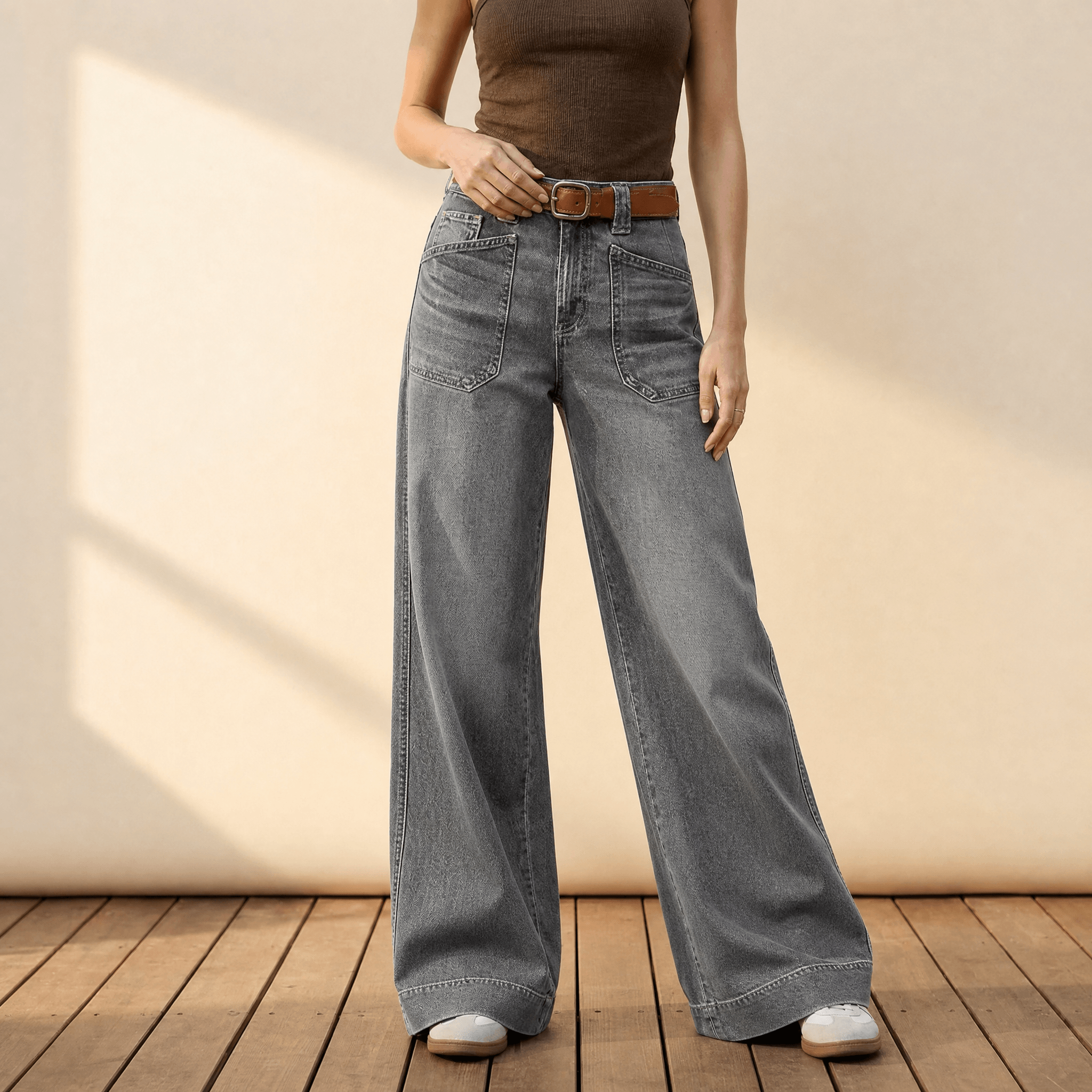Widera – Retro Patch Pocket Wide Leg Jeans for Women