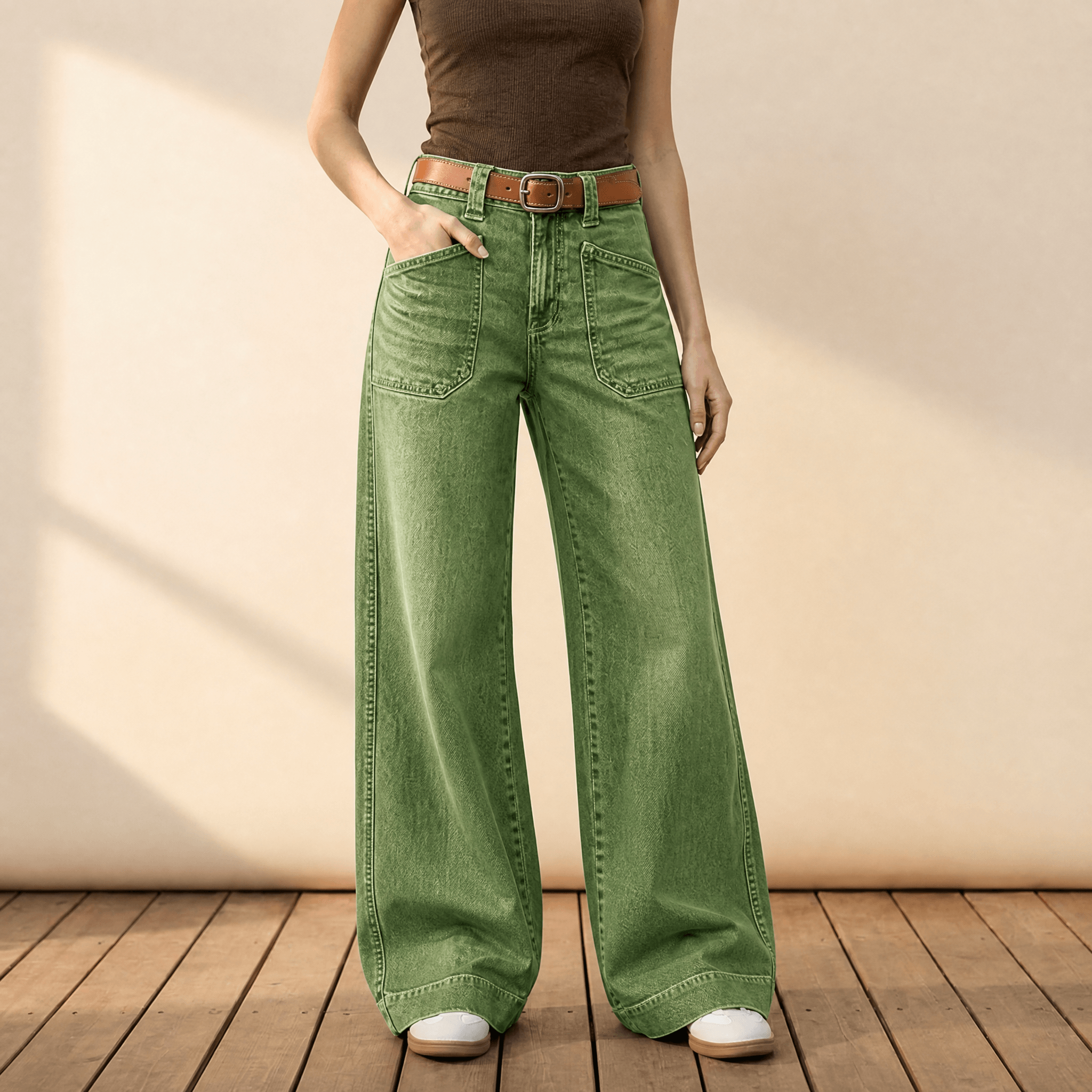 Widera – Retro Patch Pocket Wide Leg Jeans for Women