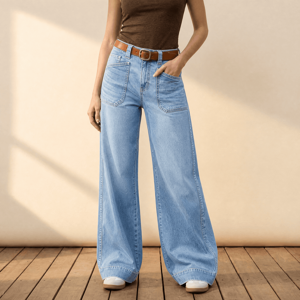 Widera – Retro Patch Pocket Wide Leg Jeans for Women