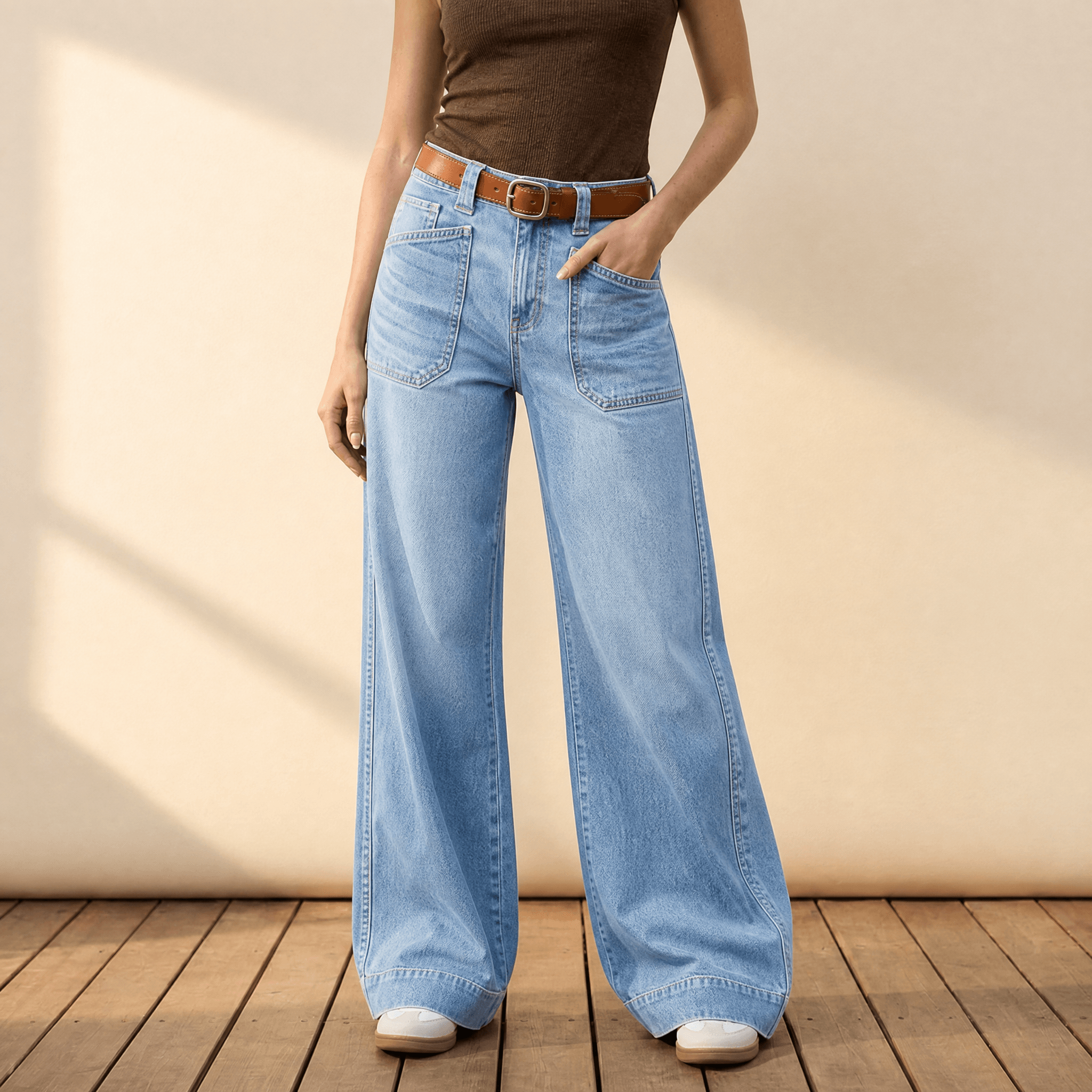 Widera – Retro Patch Pocket Wide Leg Jeans for Women