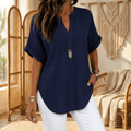 Wovena – Women's Breezy V Neck Blouse with Curved Hem