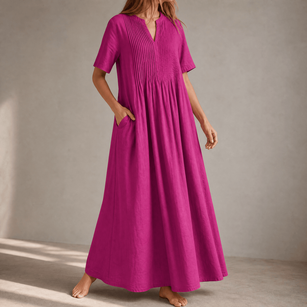 Wren – Women's Pin-Tuck Maxi Dress with Pockets