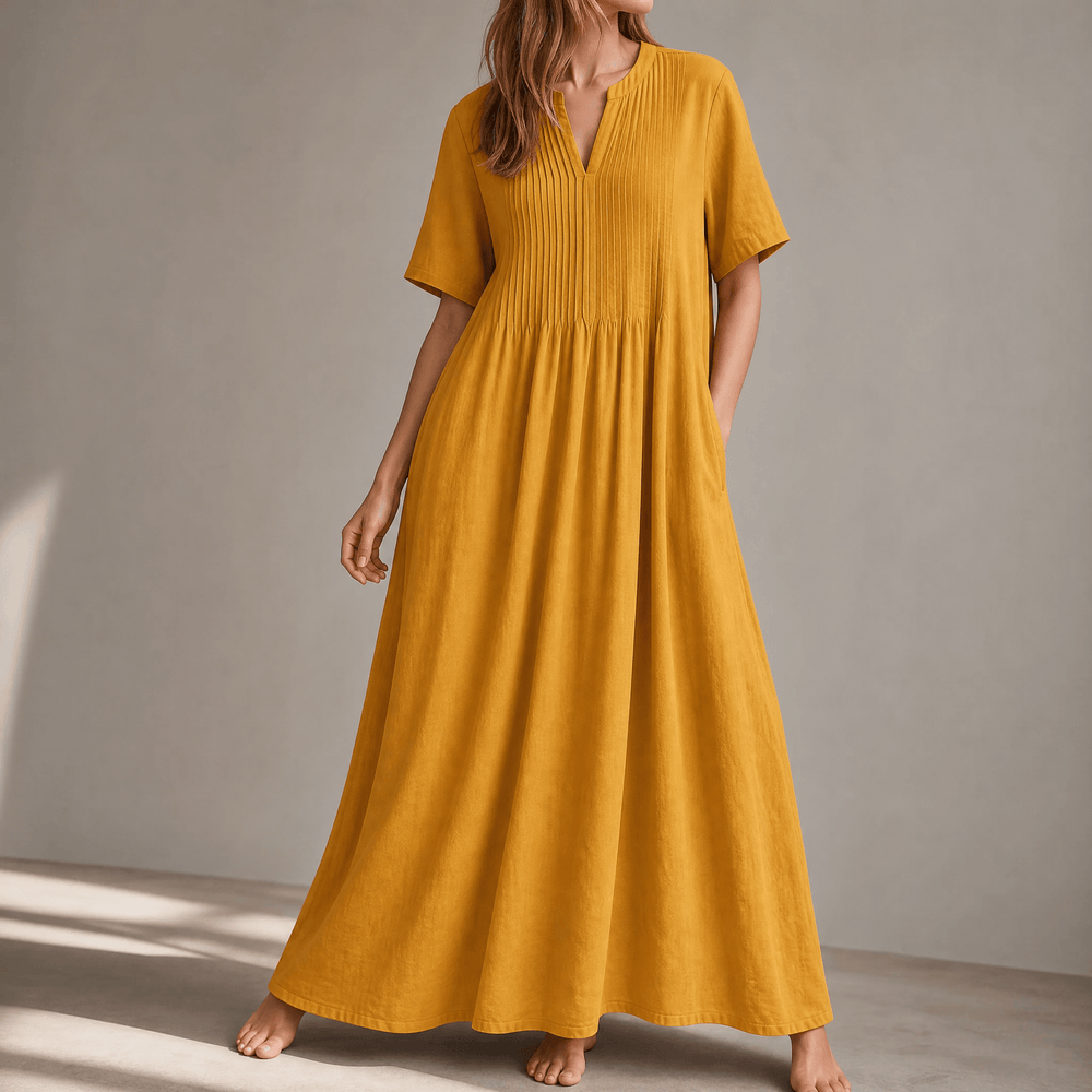 Wren – Women's Pin-Tuck Maxi Dress with Pockets