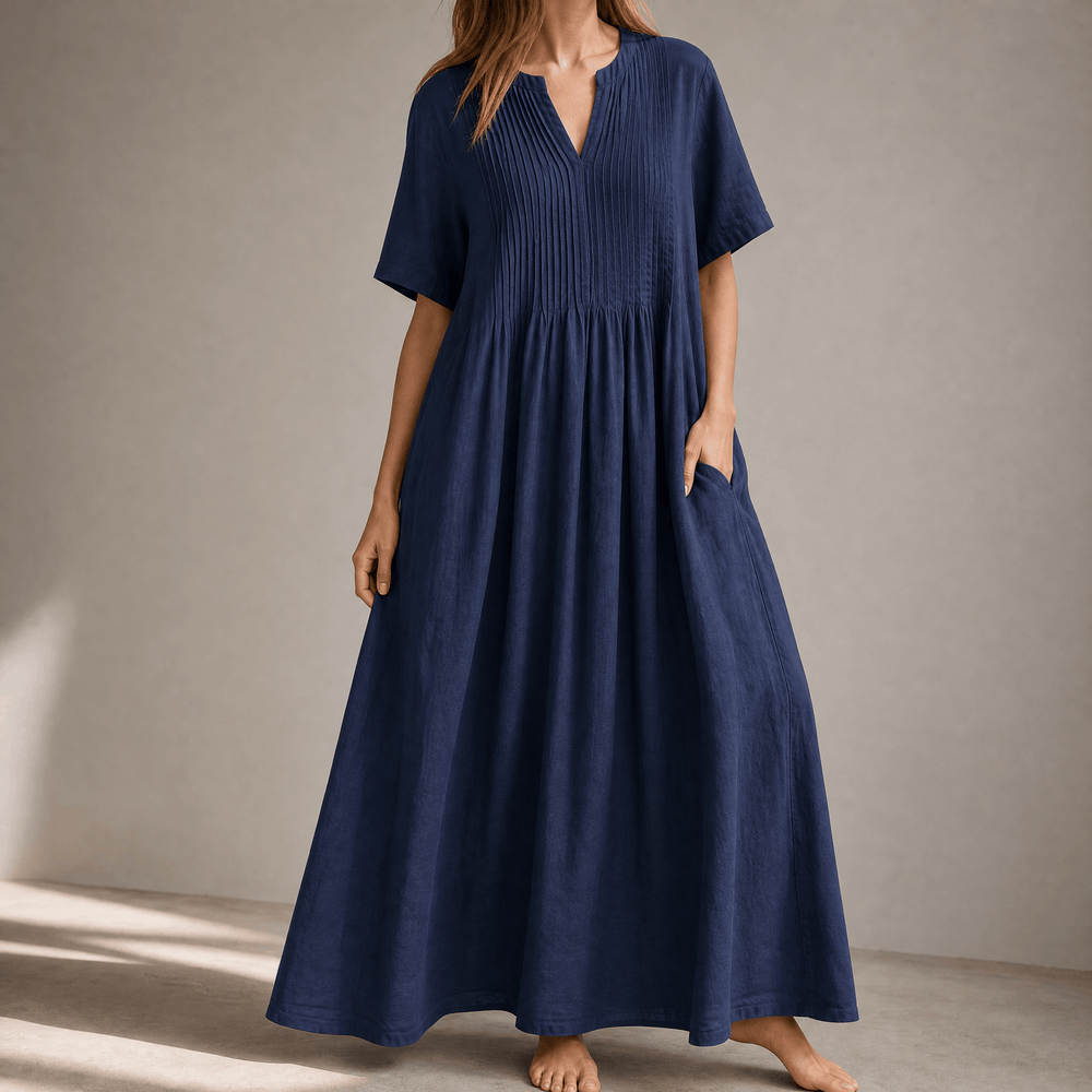 Wren – Women's Pin-Tuck Maxi Dress with Pockets